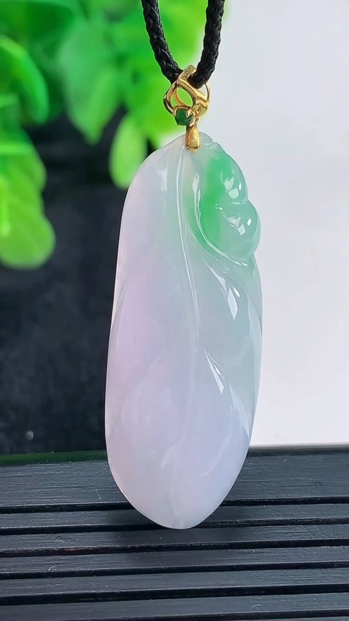 天然A货翡翠18K金春带彩紫罗兰金枝玉叶 叶子吊坠尺寸37.4-14.3-6.2重量:5.95g
4