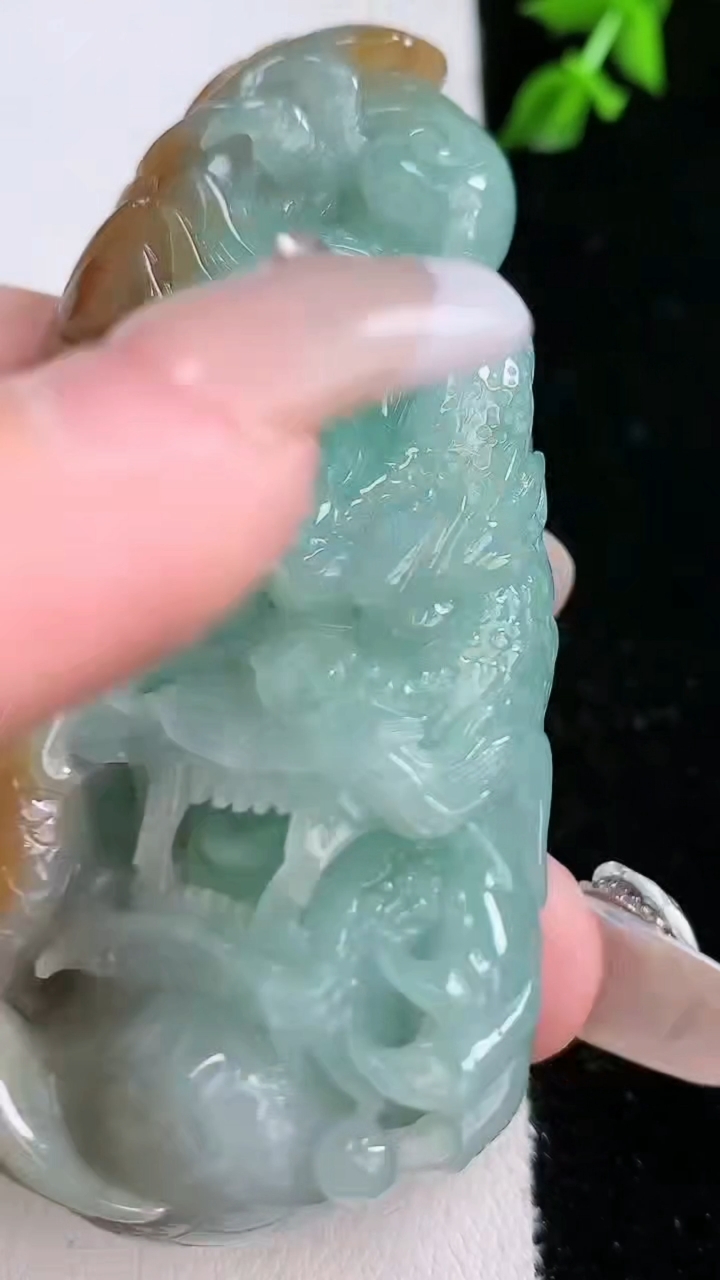 天然A货翡翠双彩龙牌吊坠，尺寸74.2-39.6-15.8，重:75.66g
4月17日