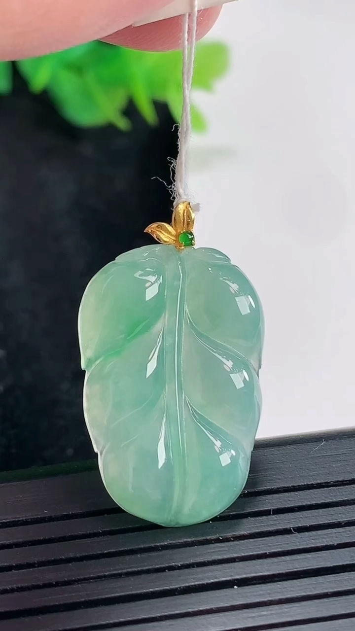 天然A货翡翠金枝玉叶 叶子吊坠，尺寸28-18.6-3.8重量:4.15g
4月21日