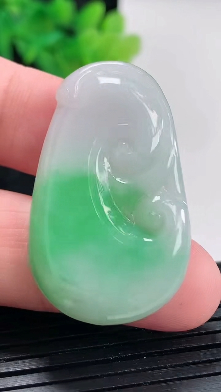 天然A货翡翠如意吊坠，尺寸41-24-4重量:8.38g
4月21日