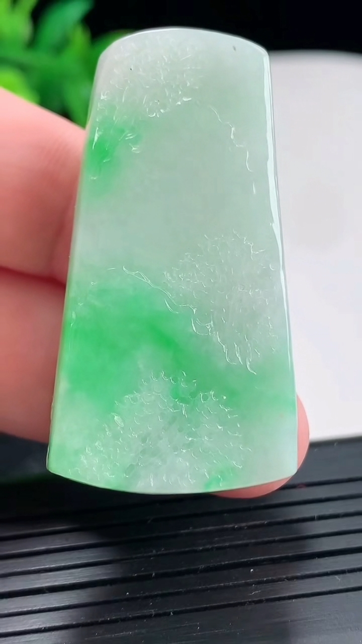 天然A货翡翠山水牌吊坠，尺寸46-23.6-12.5重量:31.65g
4月22日