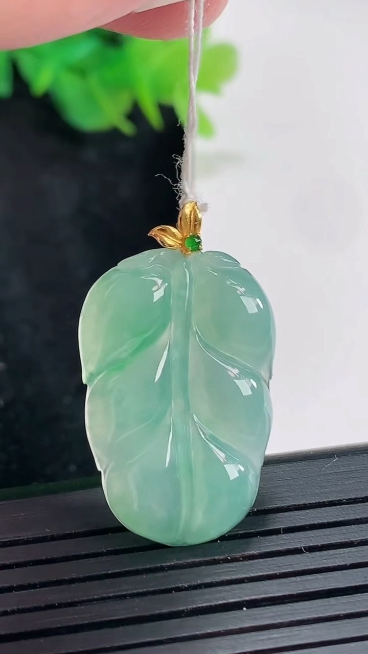 天然A货翡翠金枝玉叶 叶子吊坠，尺寸28-18.6-3.8重量:4.15g
4月23日