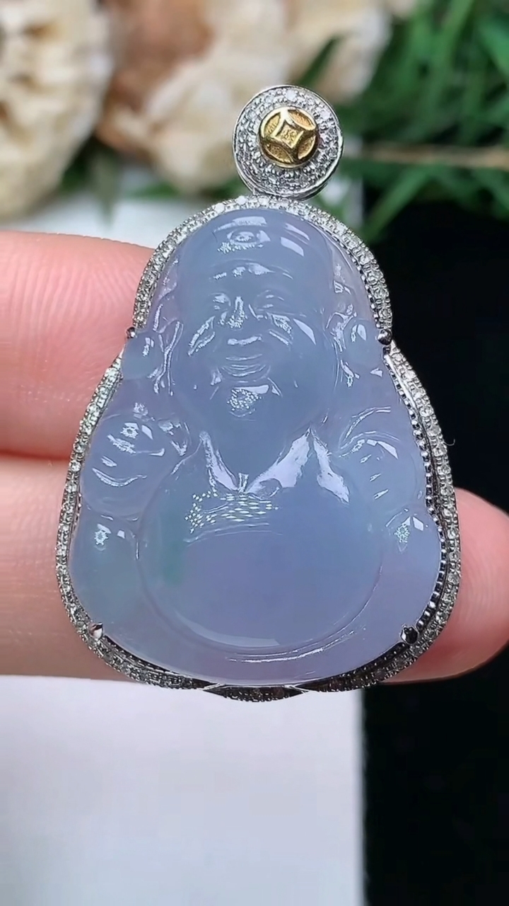 天然A货翡翠紫罗兰财神爷吊坠，尺寸34-22.3-8.9
4月26日