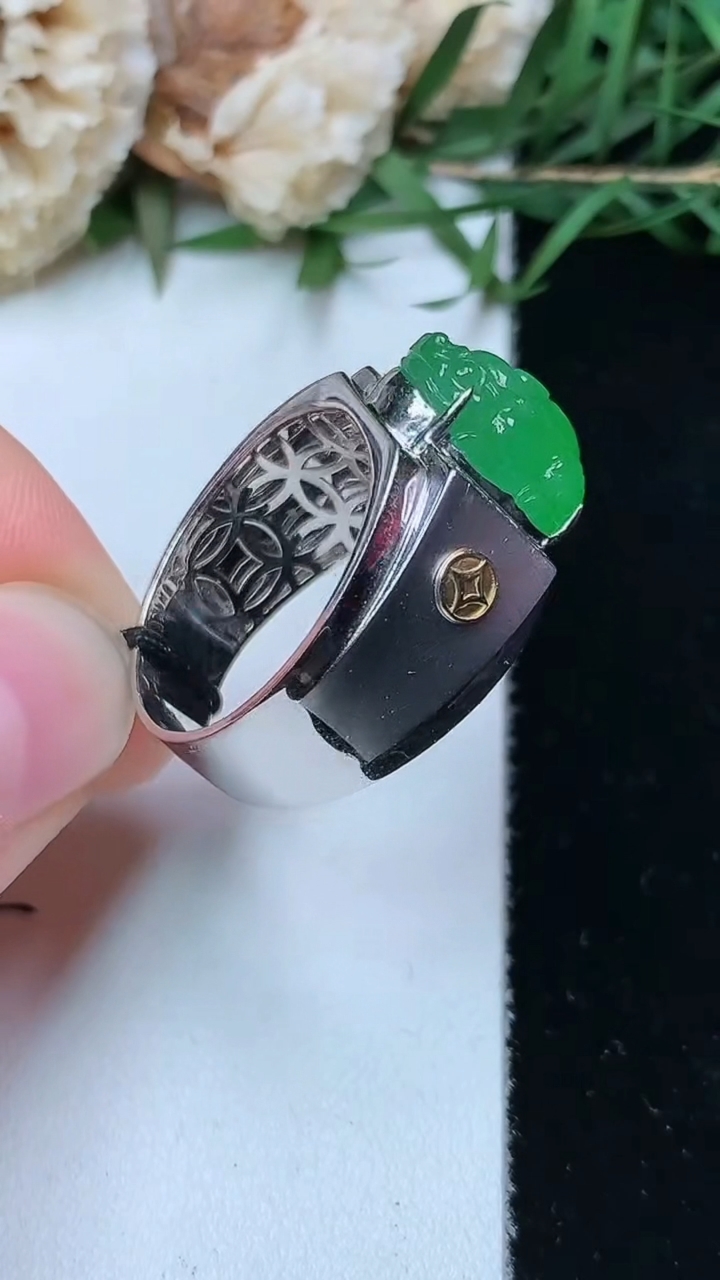 天然A货翡翠貔貅戒指，尺寸19.3-12.9-9.3，重量:6.36g2026年4月26日
工厂直销收藏佳品,种好水足，色泽均匀，有种有色，上手高大气！
