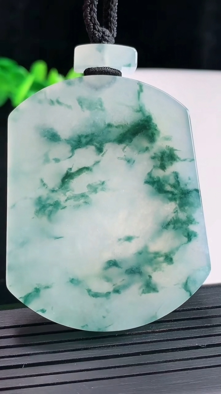 天然A货翡翠种飘花无事牌吊坠，尺寸55.5-44-6重量:48.14g
4月27日