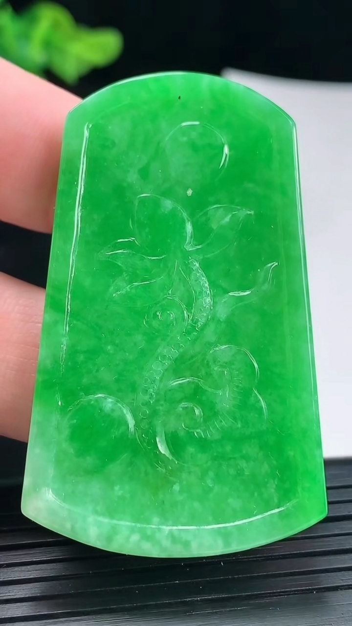 天然A货翡翠和和美美 荷花牌吊坠，尺寸55.6-34-6重量:23.26g
4月29日