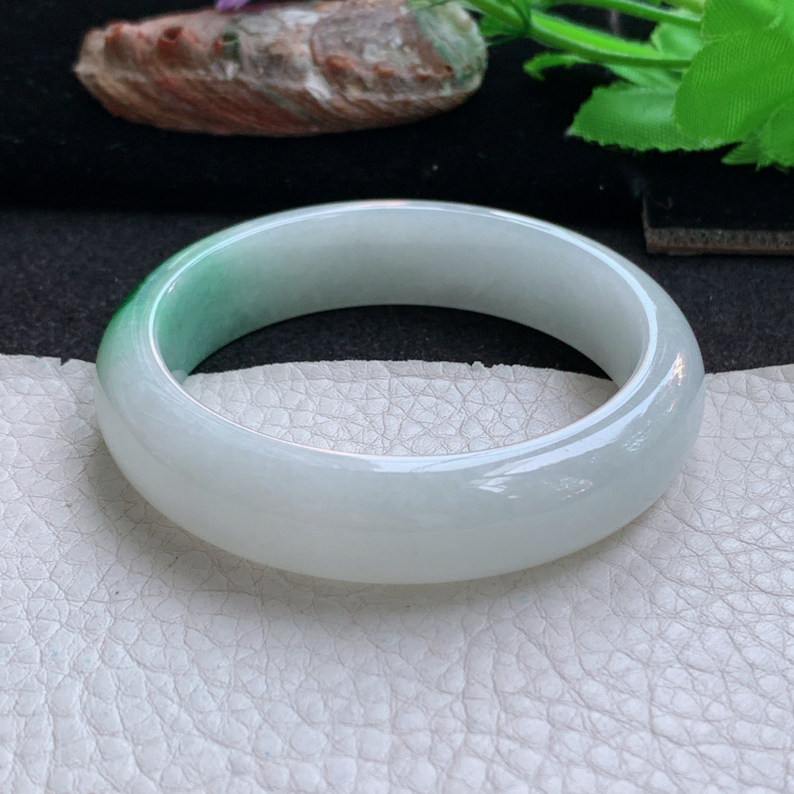 yh小圈口51*13.5*7.6平安镯 天然缅甸翡翠a货手镯飘绿正圈玉镯子