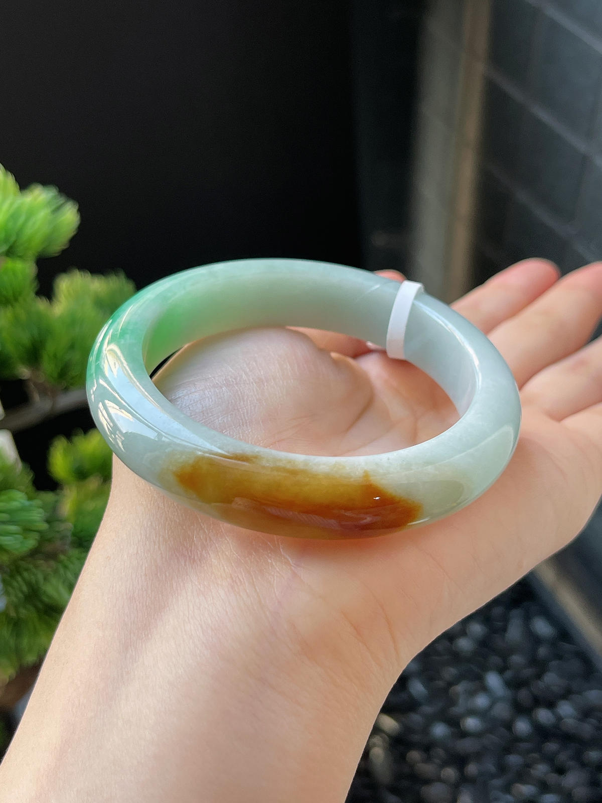 正圈54.5圈口，翡翠糯化种黄+绿手镯