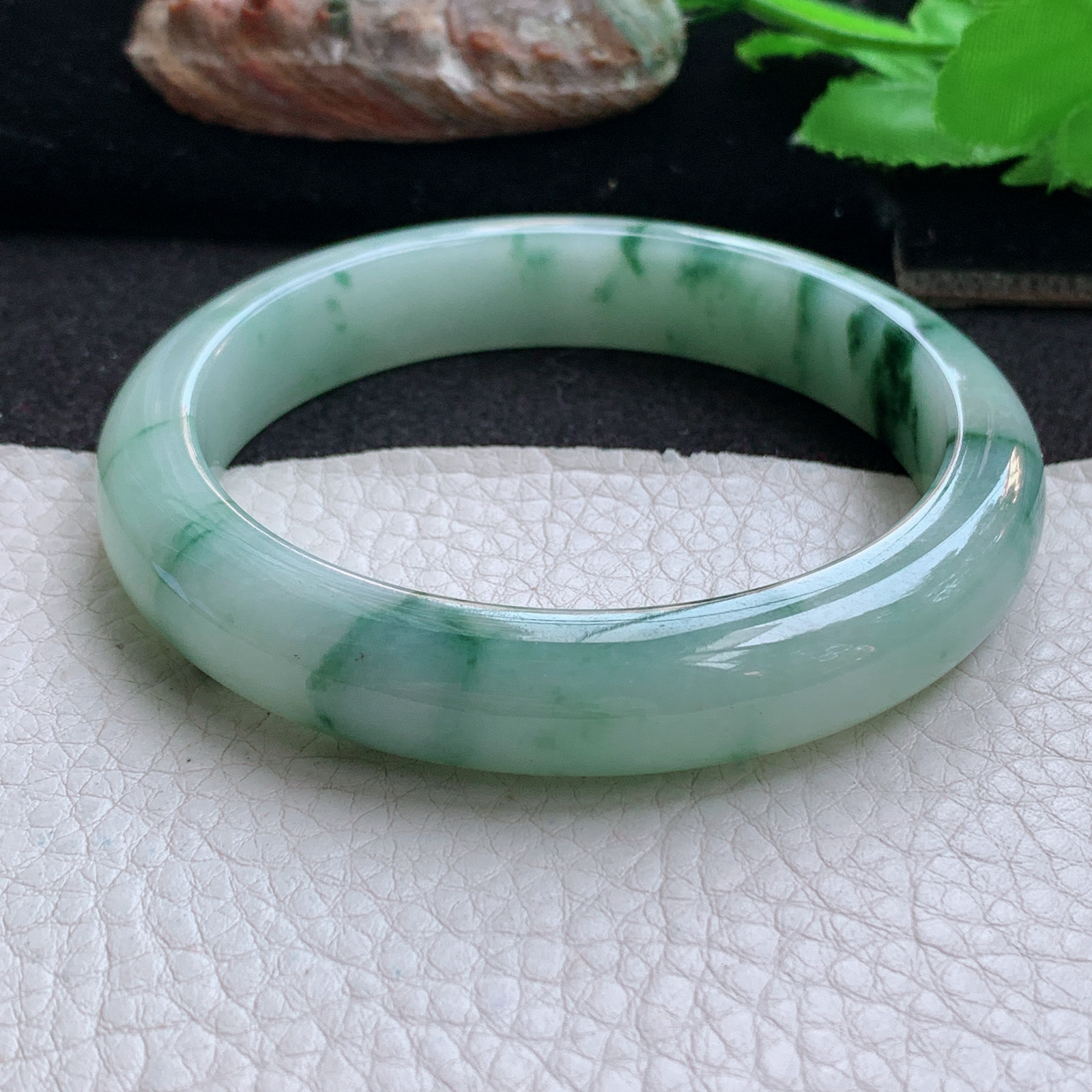 hy大圈口60*12*8.8平安镯 天然缅甸翡翠手镯飘花细润正圈玉镯子