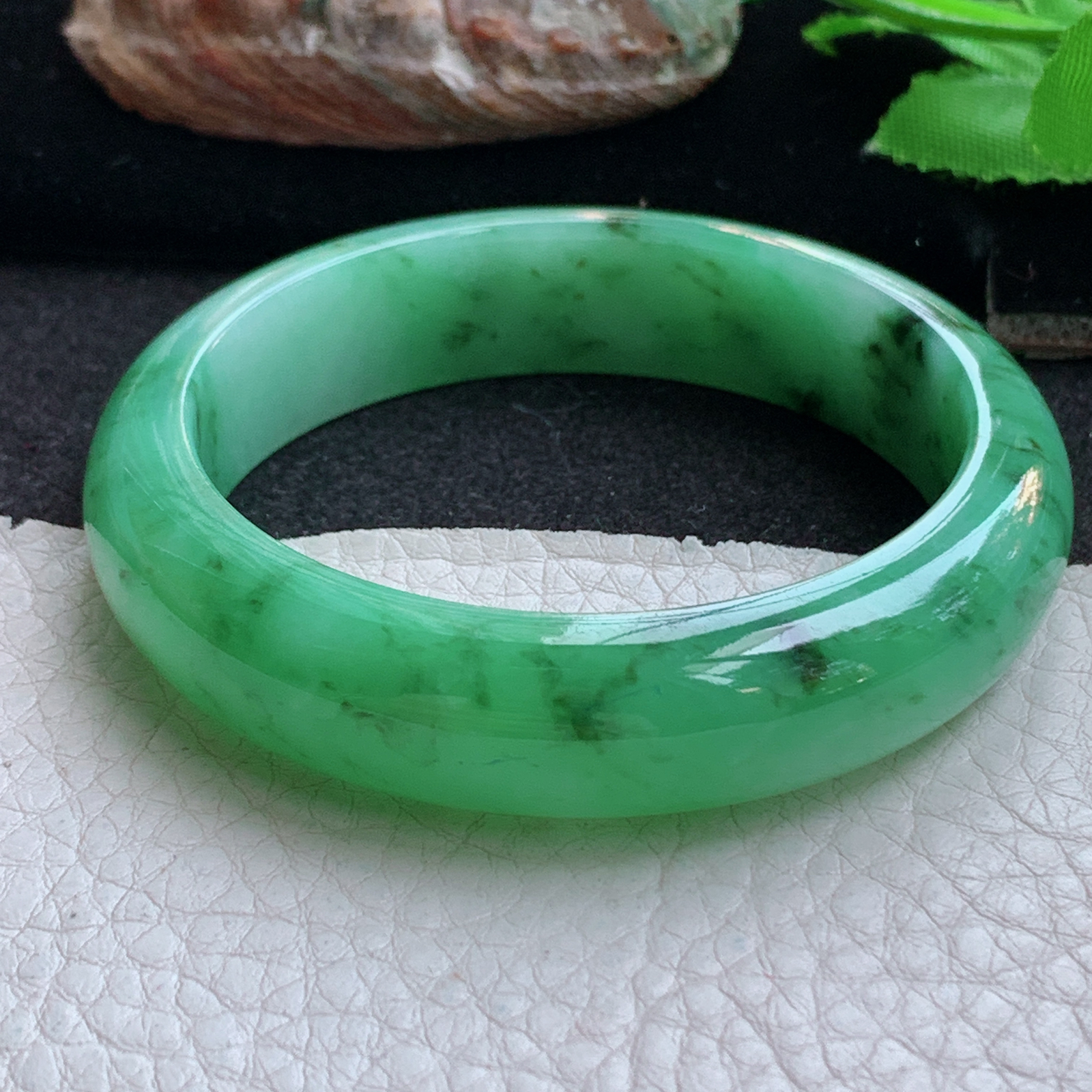 yh小圈口52.5*13.5*7.6平安镯 天然缅甸翡翠a货手镯水润辣绿正圈玉镯子