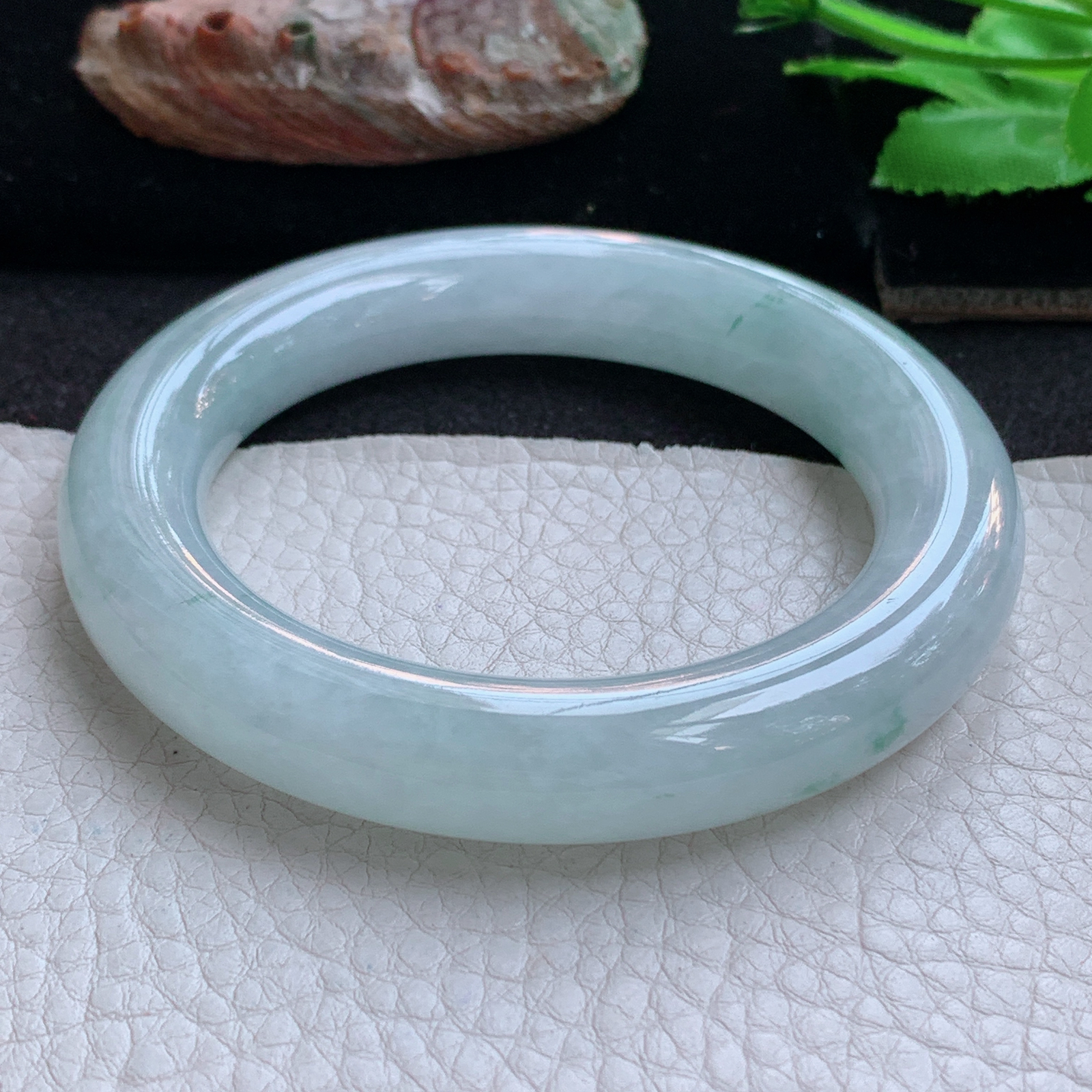 fl实拍55*11.6*12胖圆镯 天然缅甸翡翠a货手镯冰飘花圆条玉镯子