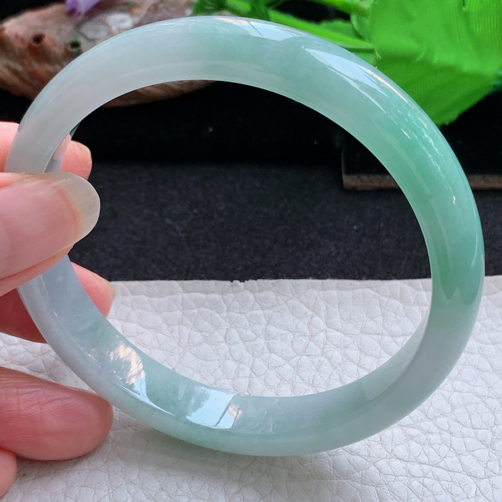 yh大圈口61*11.2*7.2平安镯 天然缅甸翡翠a货手镯清新正圈玉镯子