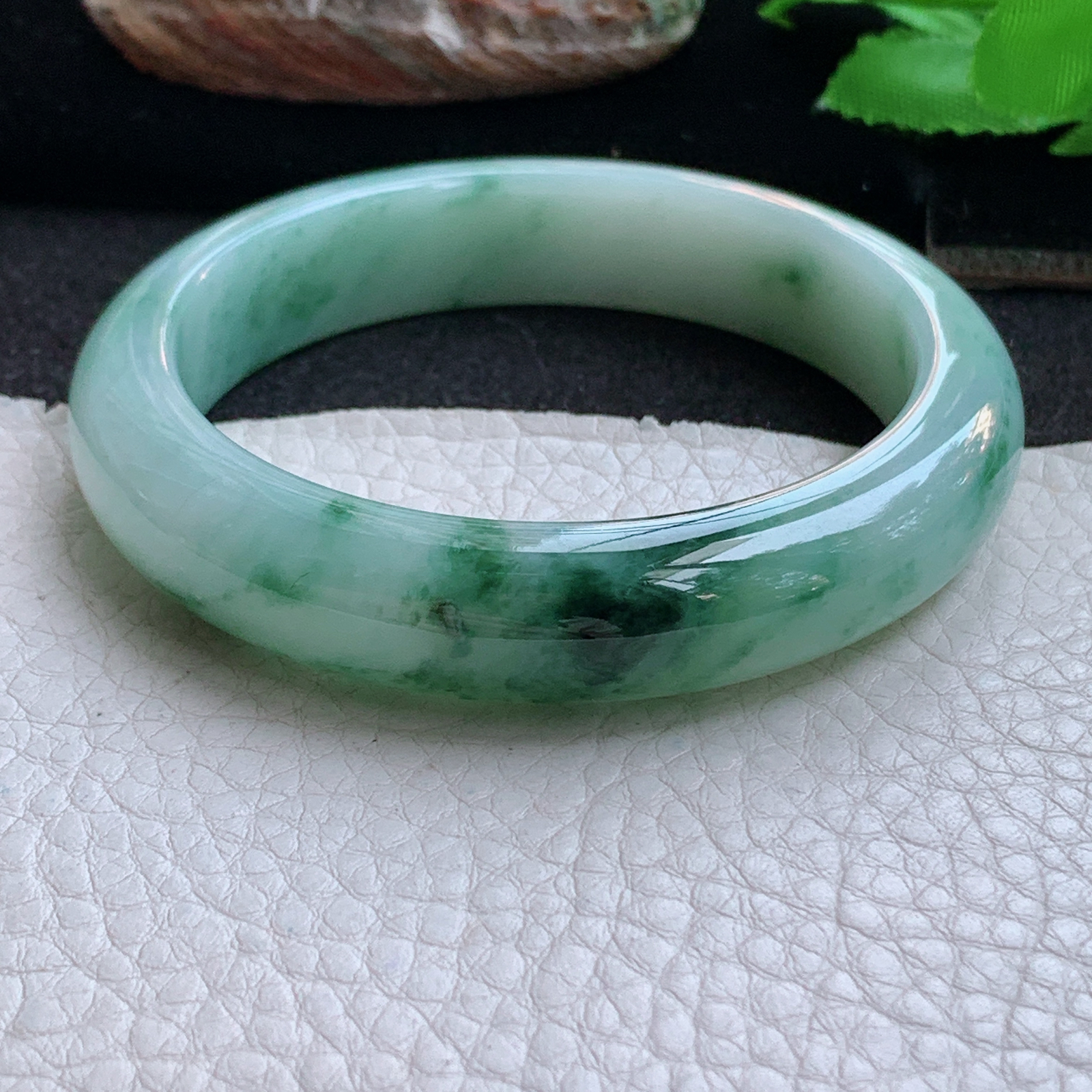 ym实拍56.5*12.6*8.5平安镯 天然缅甸翡翠a货手镯飘花水润正圈玉镯子