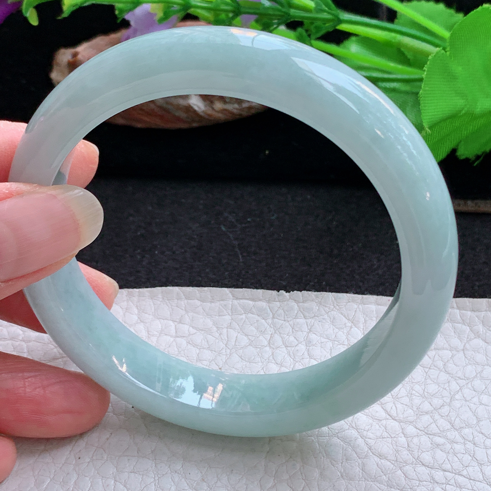 ee大圈口60*12.6*8.3平安镯 天然缅甸翡翠a货手镯浅绿水润正圈玉镯子