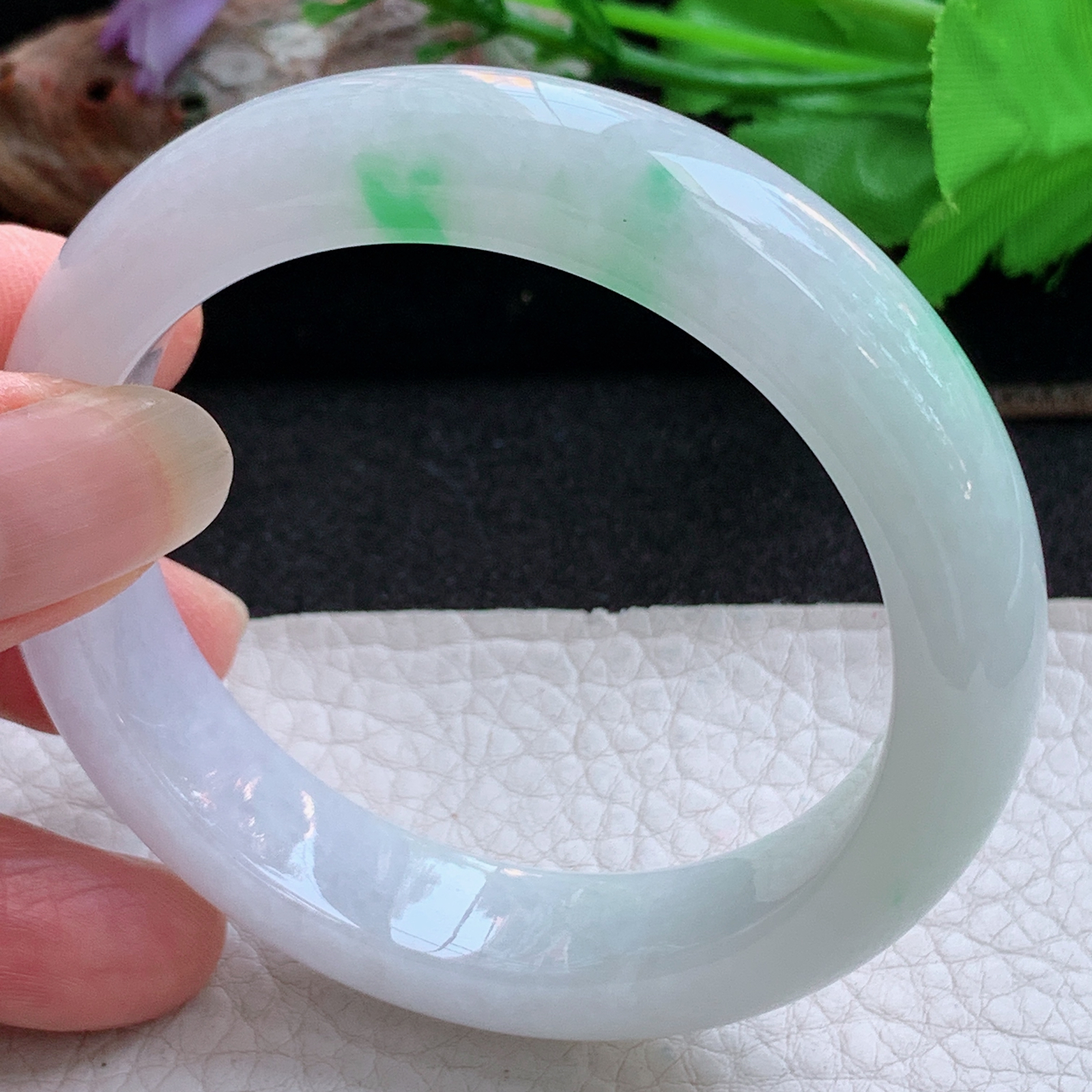 ee实拍53*13*8.3平安镯 天然缅甸翡翠a货手镯飘阳绿水润正圈玉镯子