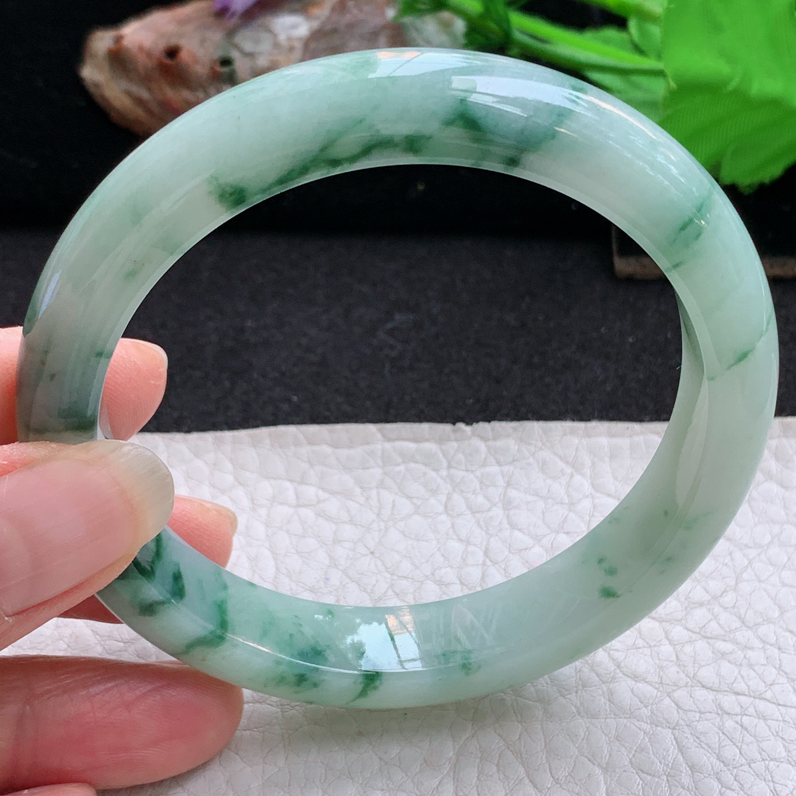 hy大圈口60*12*8.8平安镯 天然缅甸翡翠手镯飘花细润正圈玉镯子