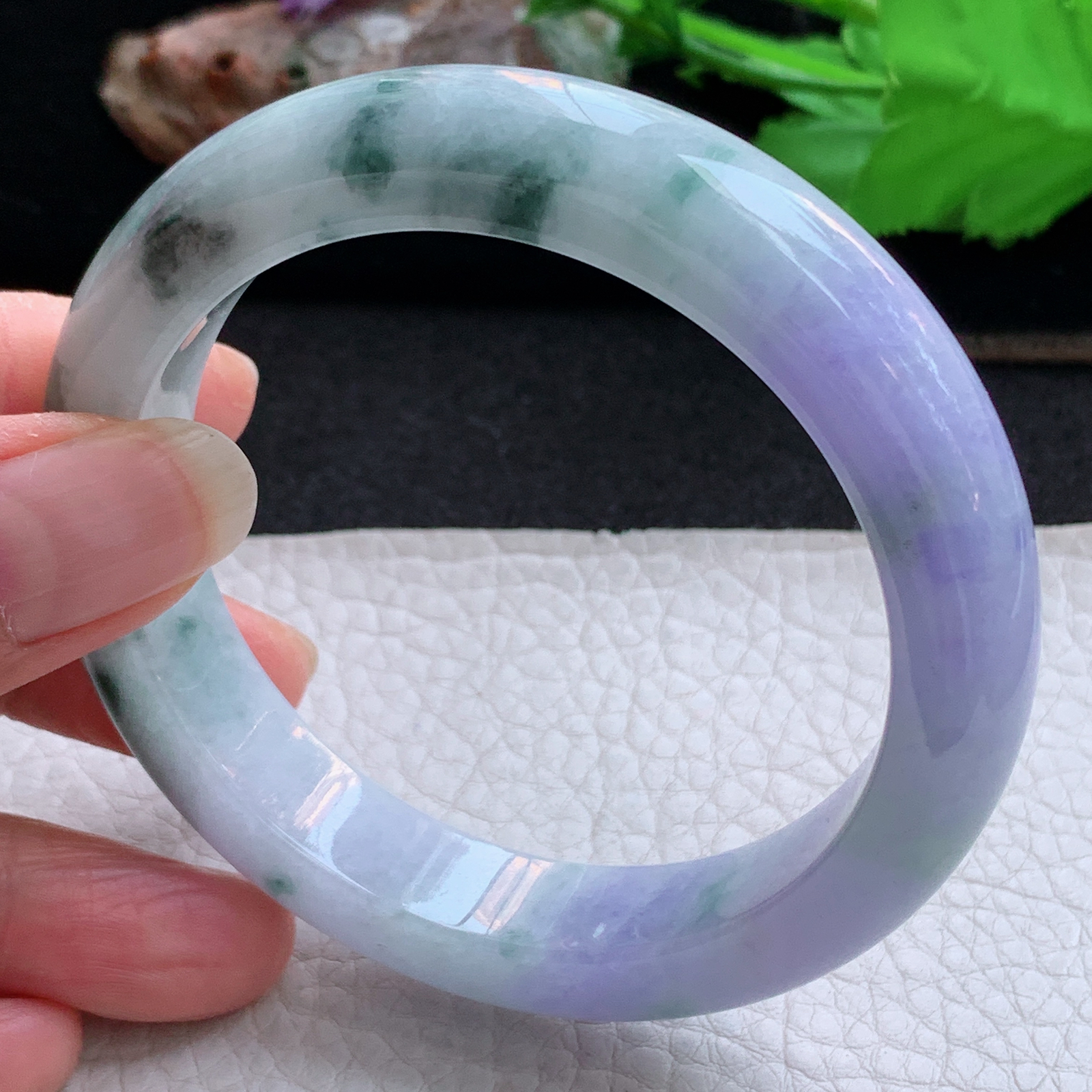 yh高雅款57*12.5*9平安镯 天然缅甸翡翠a货手镯春带彩厚装正圈玉镯子