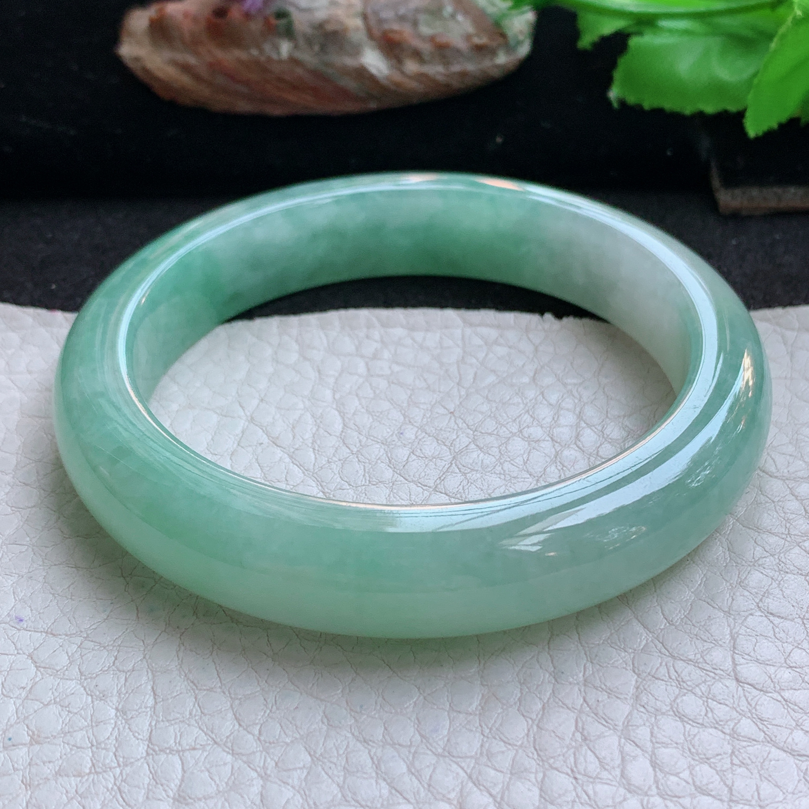 fl实拍58.5*12.5*9平安镯 天然缅甸翡翠a货手镯清新水绿正圈玉镯子