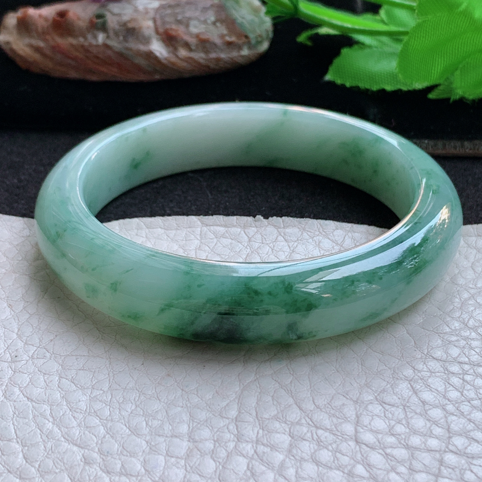 ym实拍56.5*12.6*8.5平安镯 天然缅甸翡翠a货手镯飘花水润正圈玉镯子