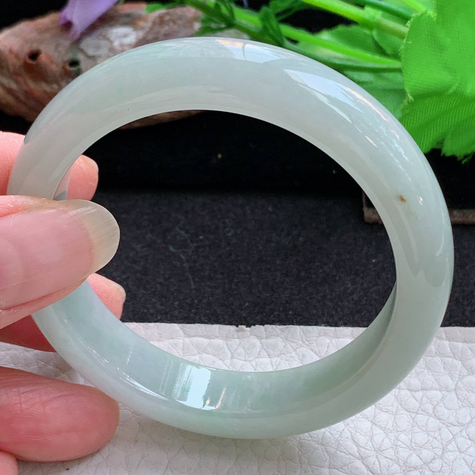 ym小圈口52.5*12.5*7.8平安镯 天然缅甸翡翠a货手镯浅绿正圈玉镯子