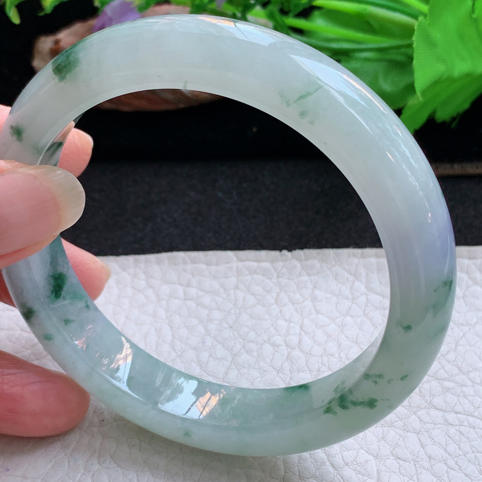 ee大圈口61.5*13*9.3平安镯 天然缅甸翡翠a货手镯冰飘花飘紫正圈玉镯子