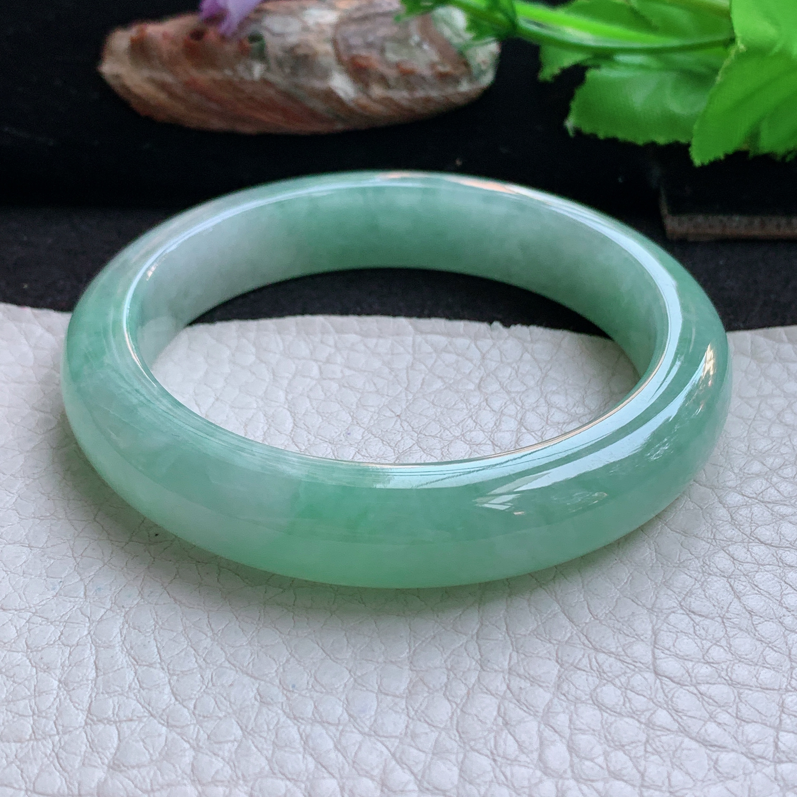 fl实拍58.5*12.5*9平安镯 天然缅甸翡翠a货手镯清新水绿正圈玉镯子