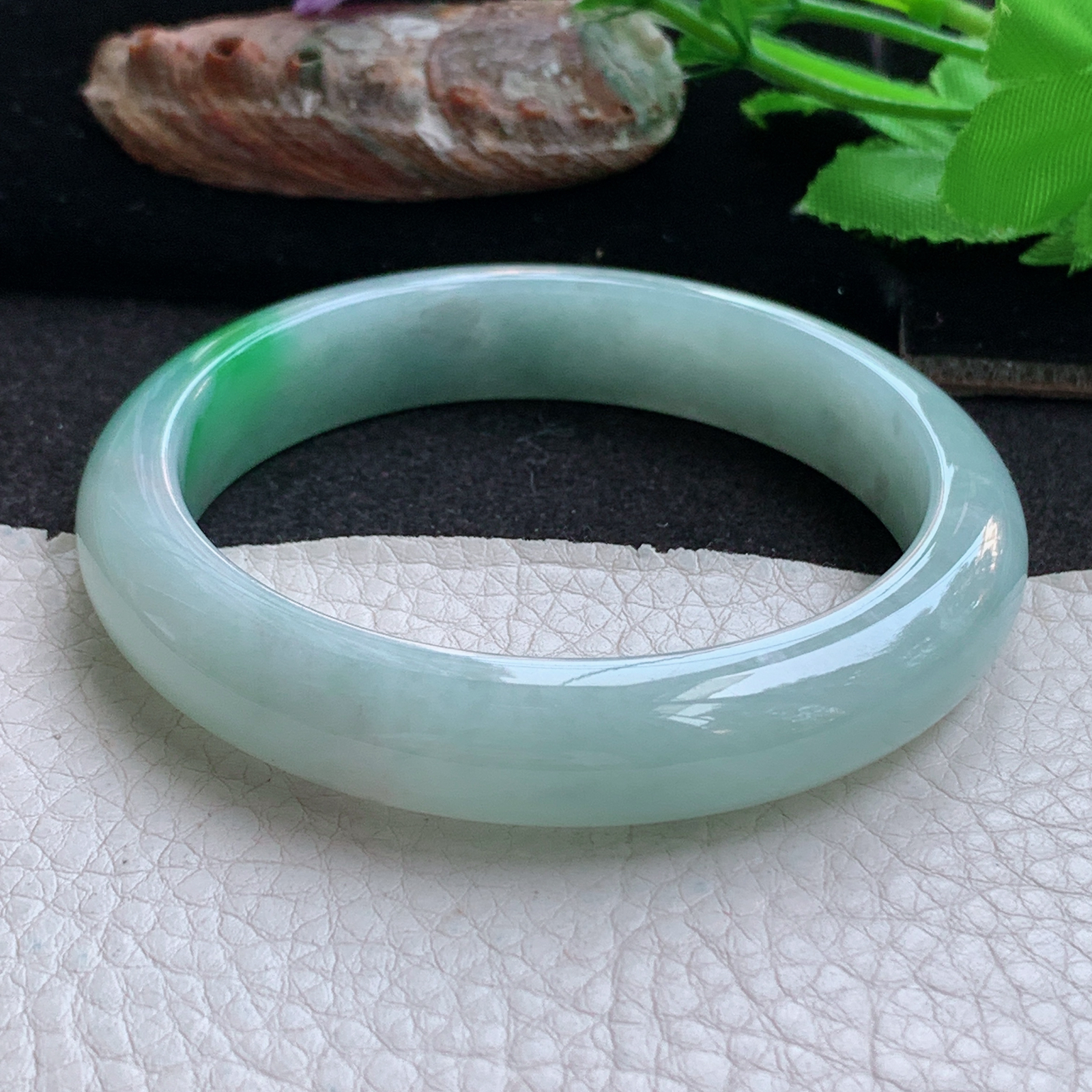 fx实拍58.5*12*8平安镯 天然缅甸翡翠手镯飘绿细润正圈玉镯子