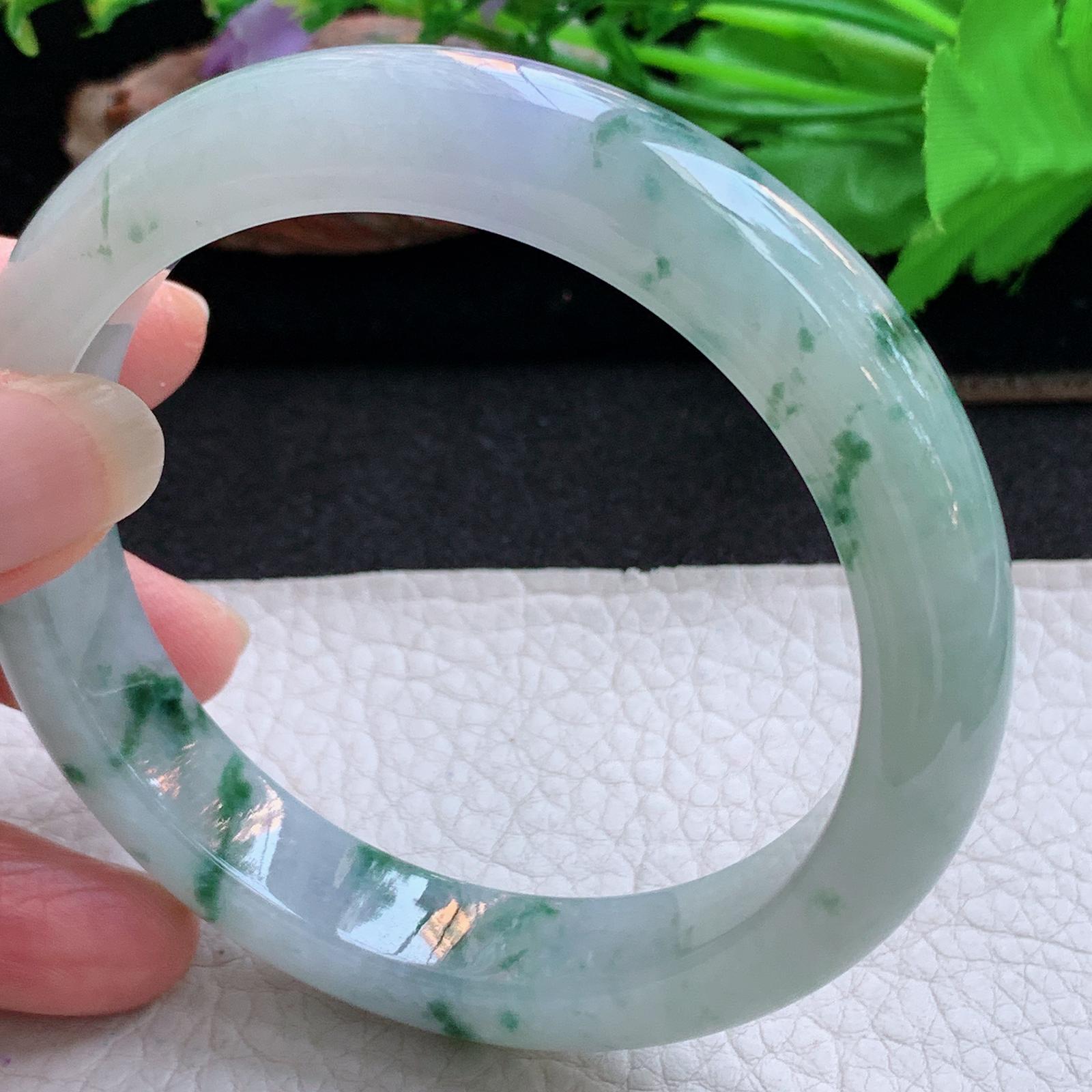 ee大圈口61.5*13*9.3平安镯 天然缅甸翡翠a货手镯冰飘花飘紫正圈玉镯子