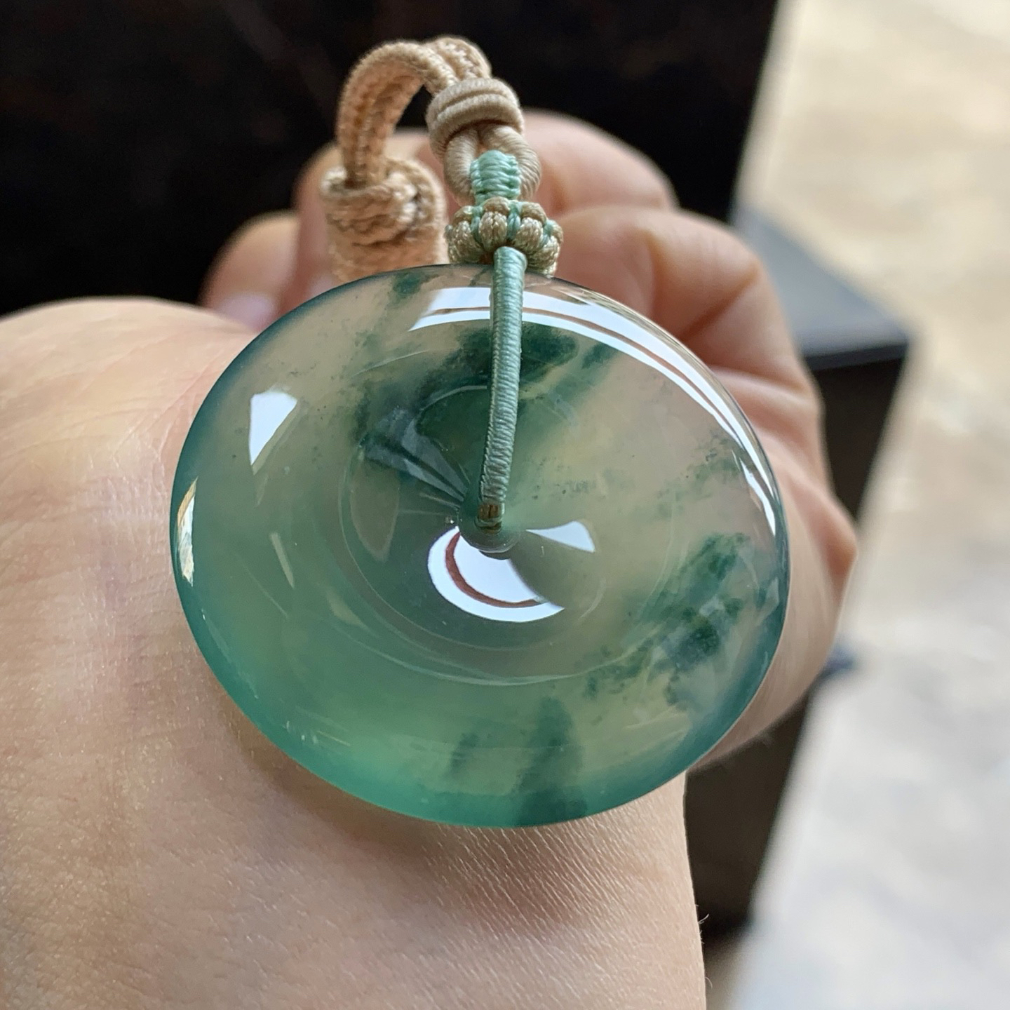 冰种晴水飘花平安扣^_^鲜艳