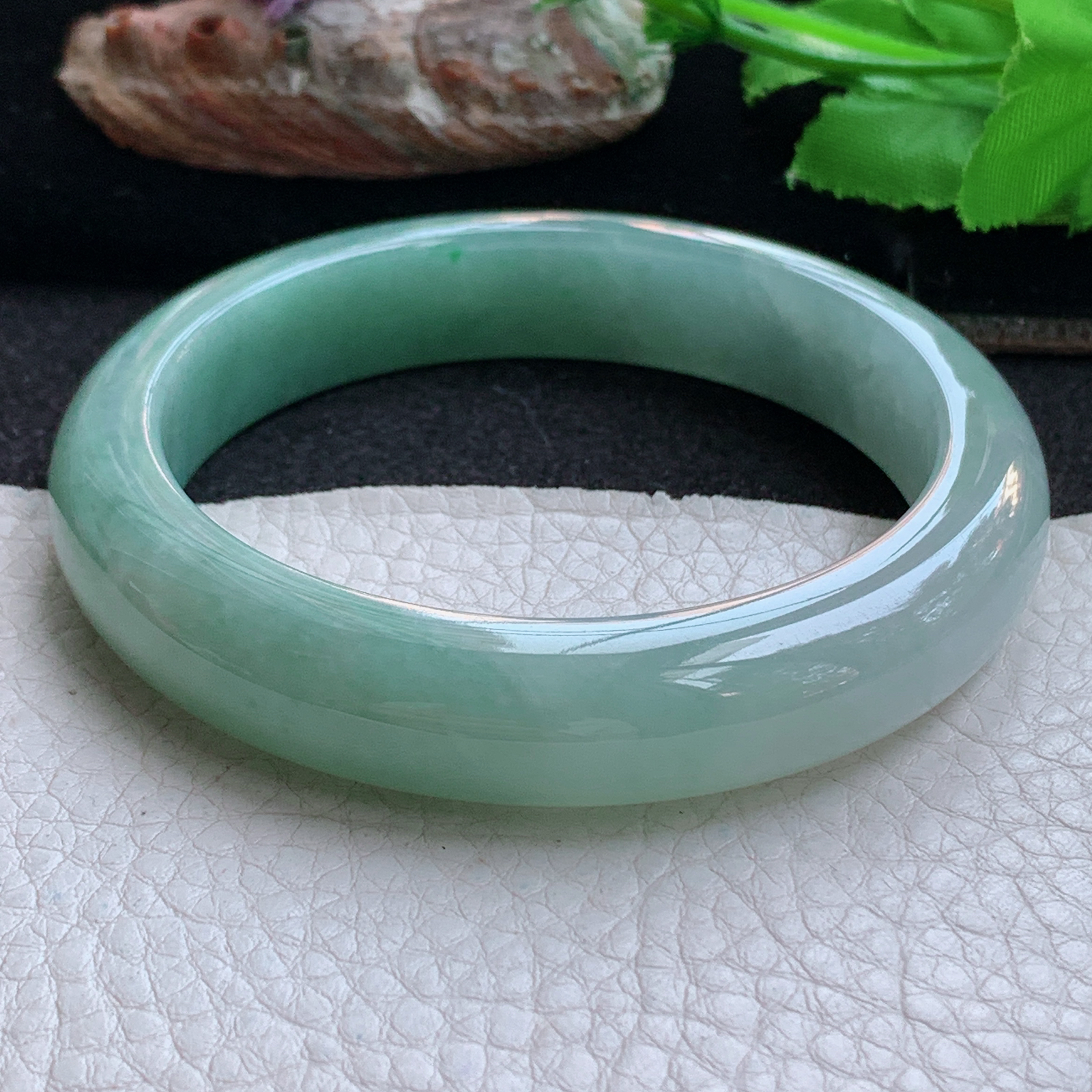 ym实拍59.5*12.5*8.8招财镯 天然缅甸翡翠a货手镯半山水正圈玉镯子