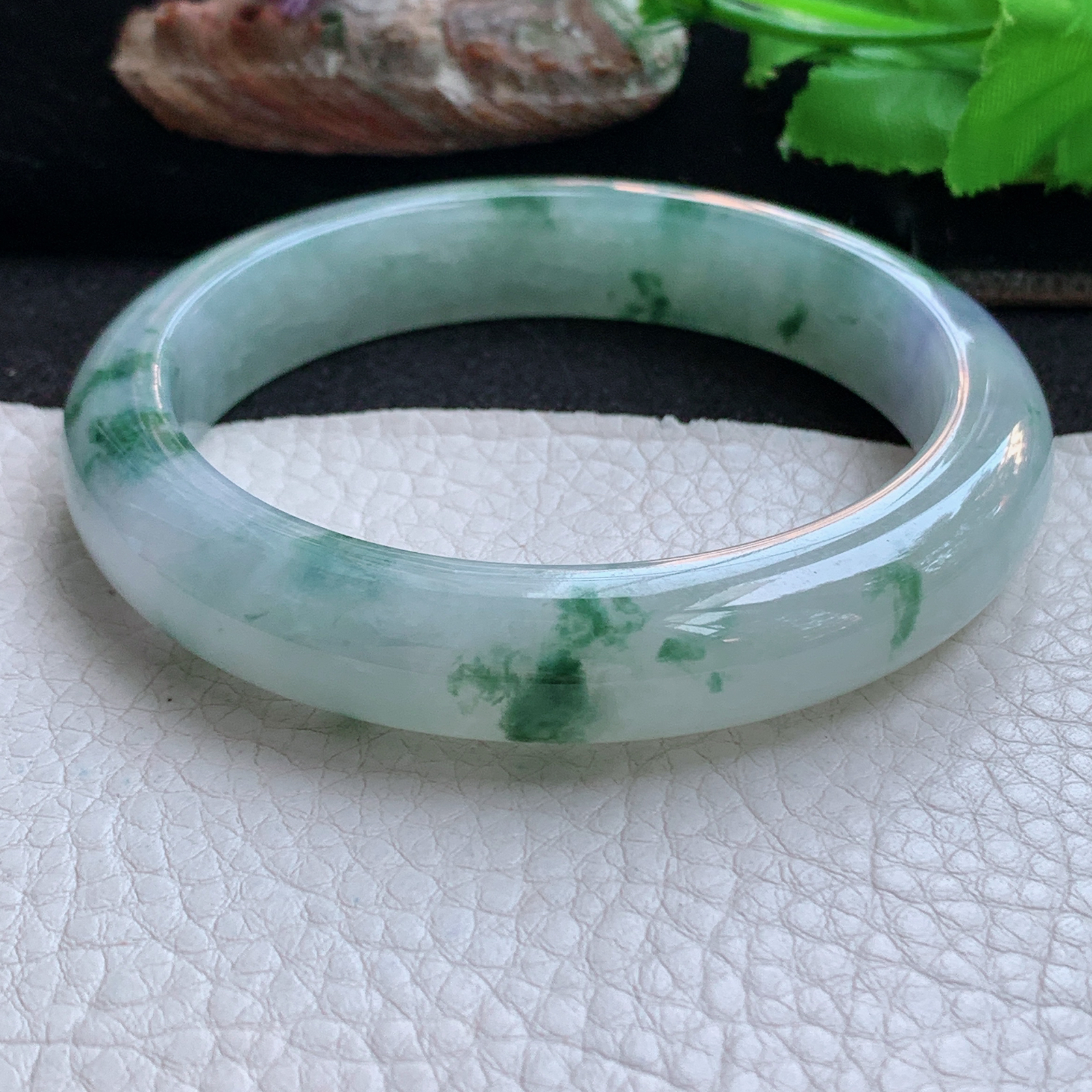 ee大圈口61.5*13*9.3平安镯 天然缅甸翡翠a货手镯冰飘花飘紫正圈玉镯子