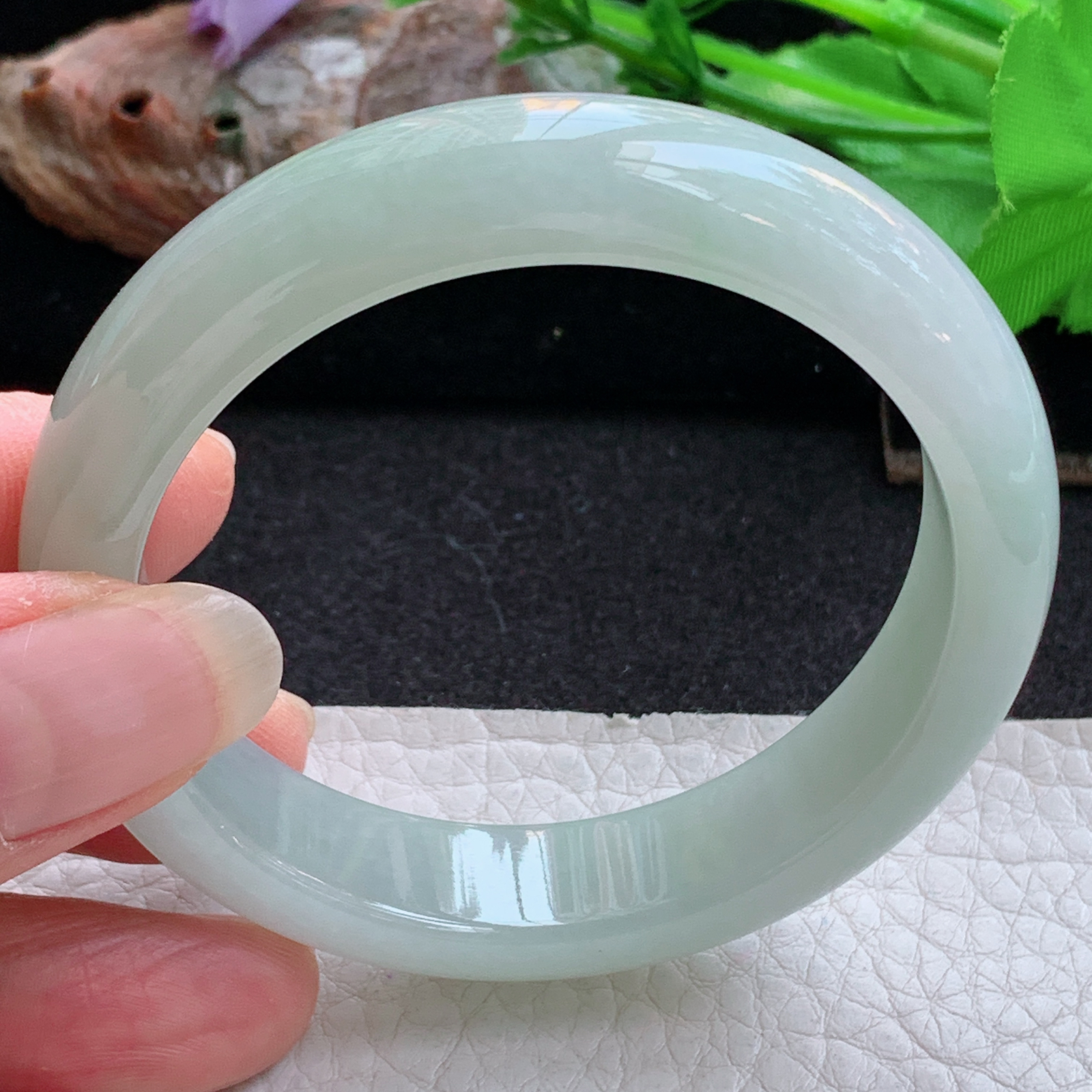 ym小圈口52.5*12.5*7.8平安镯 天然缅甸翡翠a货手镯浅绿正圈玉镯子