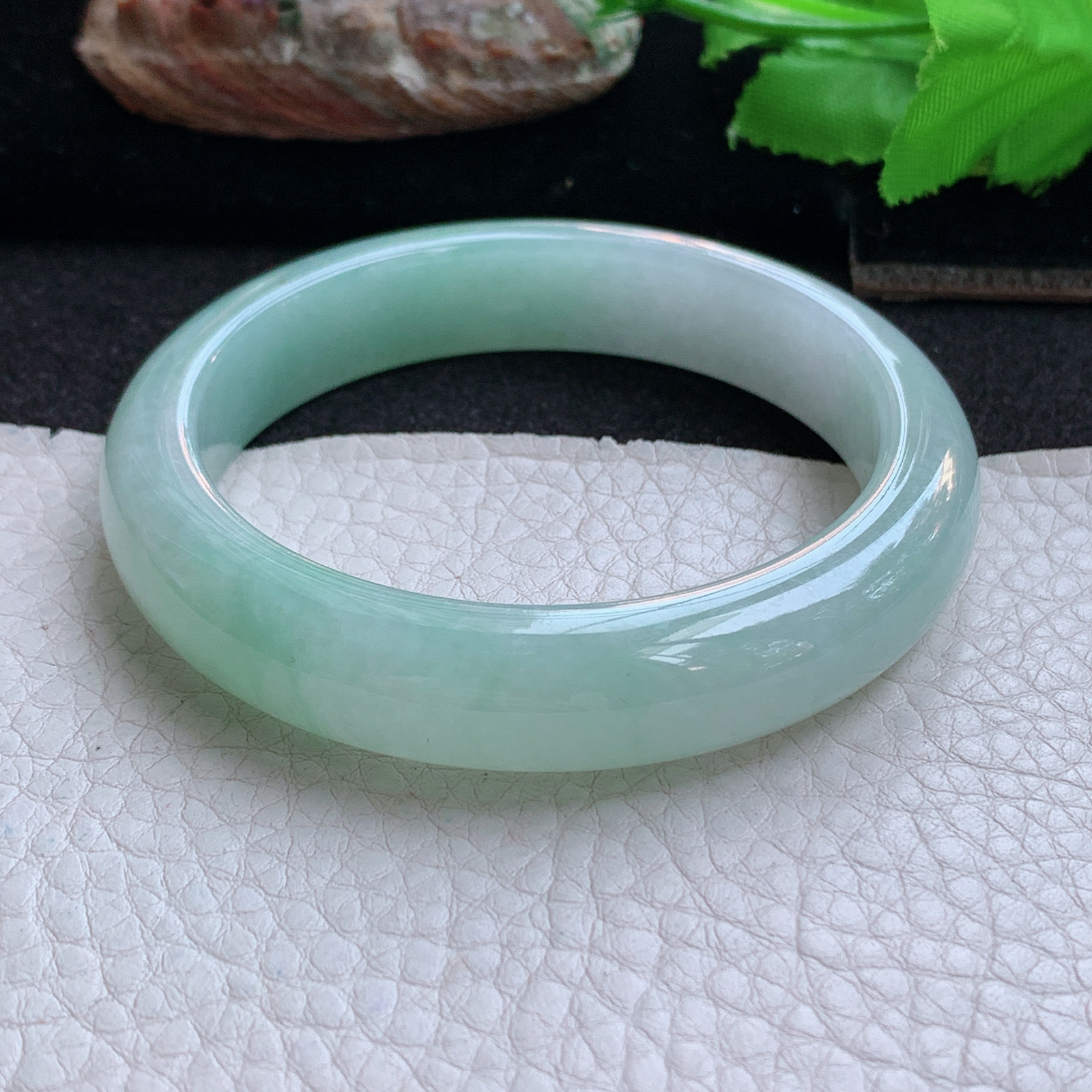 ee清新款54.5*12*8平安镯 天然缅甸翡翠a货手镯冰绿清新正圈玉镯子