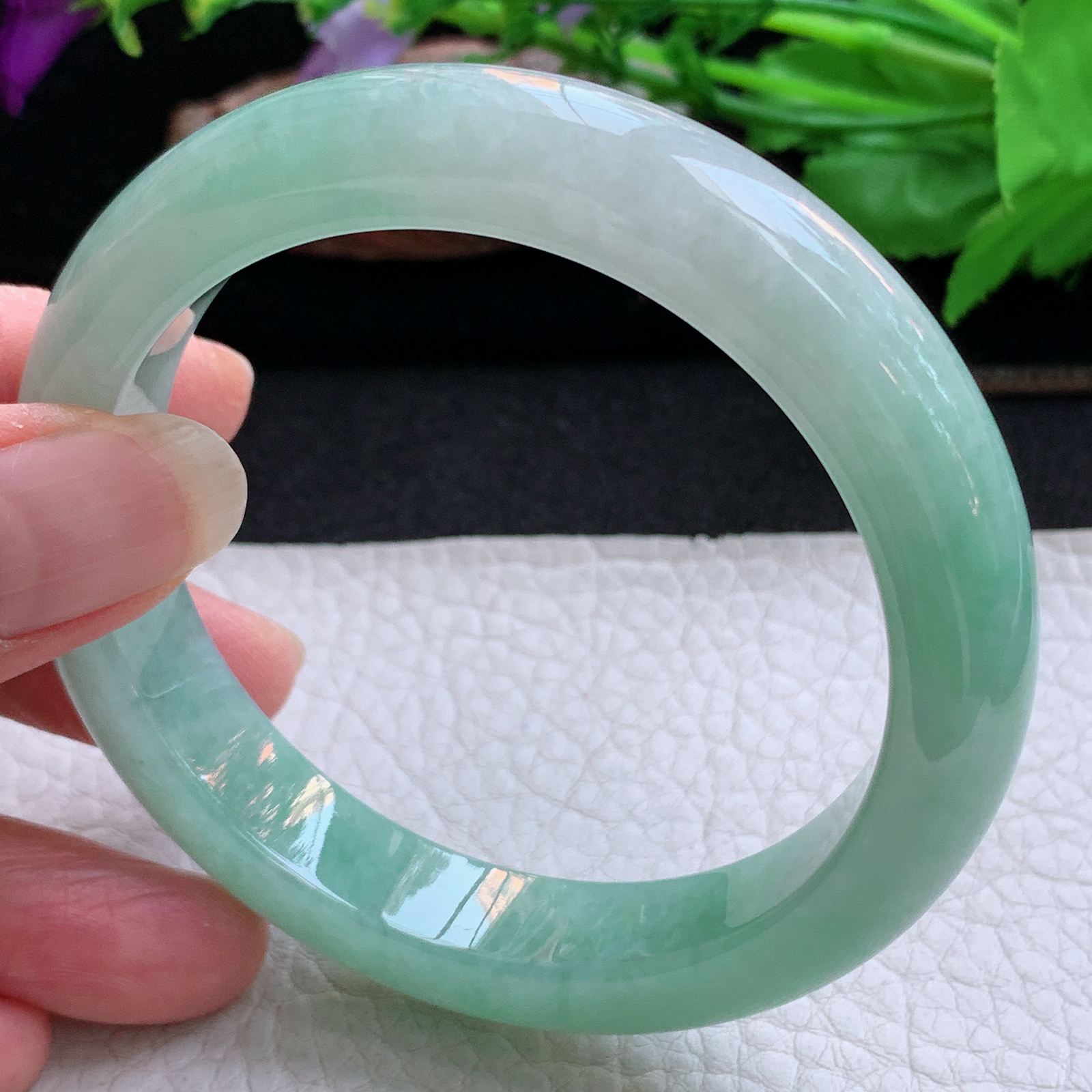 fl实拍58.5*12.5*9平安镯 天然缅甸翡翠a货手镯清新水绿正圈玉镯子