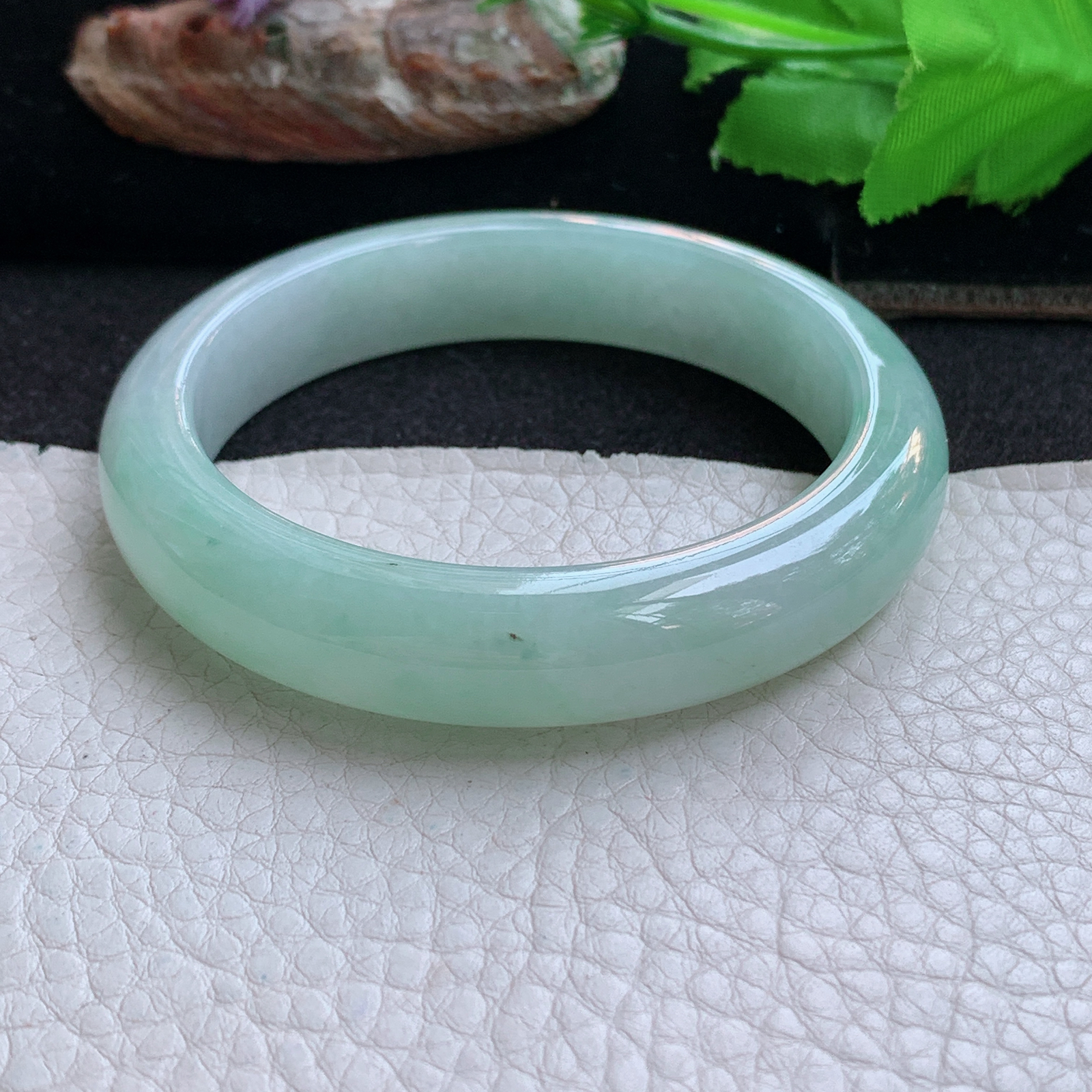 ee清新款54.5*12*8平安镯 天然缅甸翡翠a货手镯冰绿清新正圈玉镯子