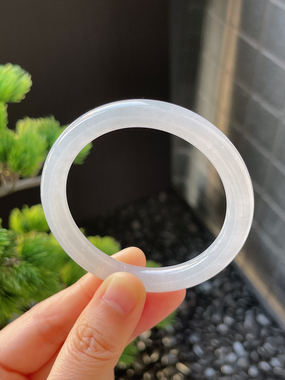 圆镯50.3圈口，翡翠冰糯种白色手镯