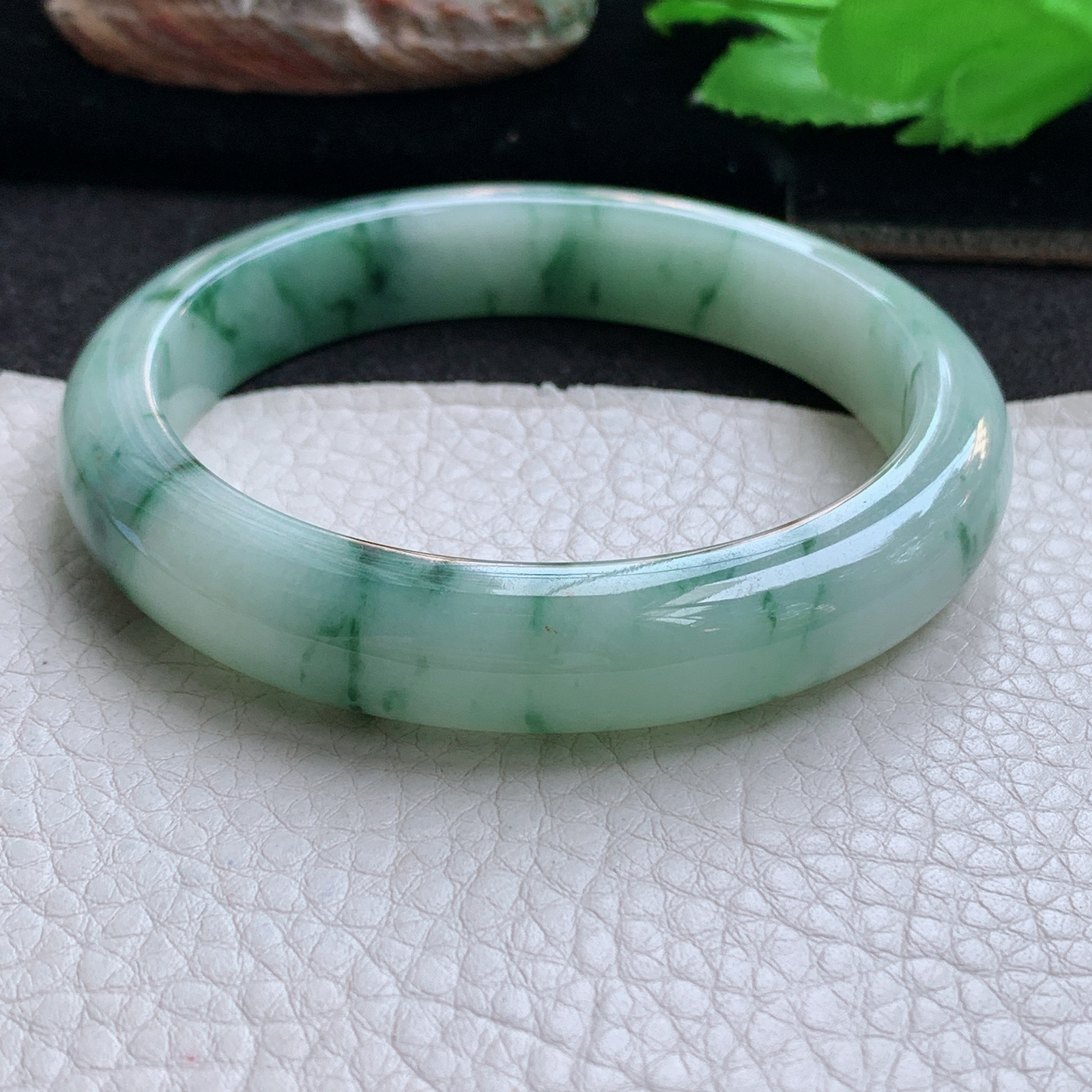 hy大圈口60*12*8.8平安镯 天然缅甸翡翠手镯飘花细润正圈玉镯子
