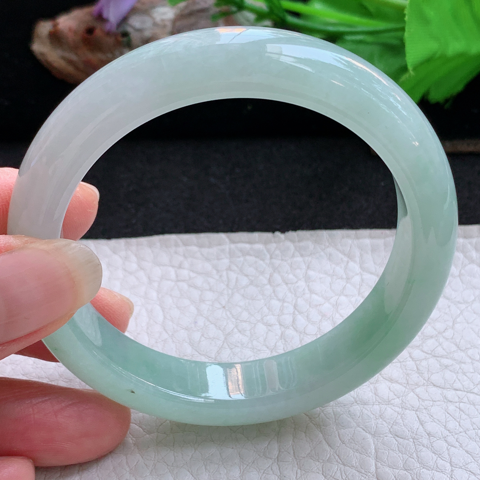 ee清新款54.5*12*8平安镯 天然缅甸翡翠a货手镯冰绿清新正圈玉镯子