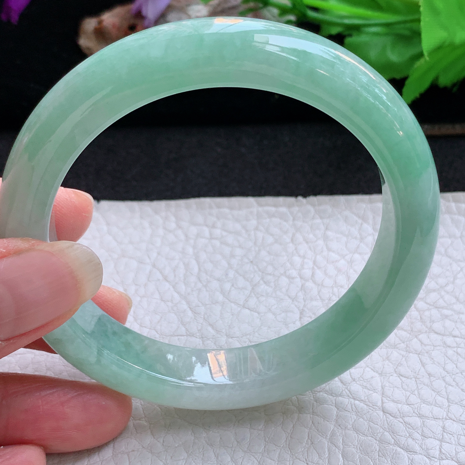 fl实拍58.5*12.5*9平安镯 天然缅甸翡翠a货手镯清新水绿正圈玉镯子