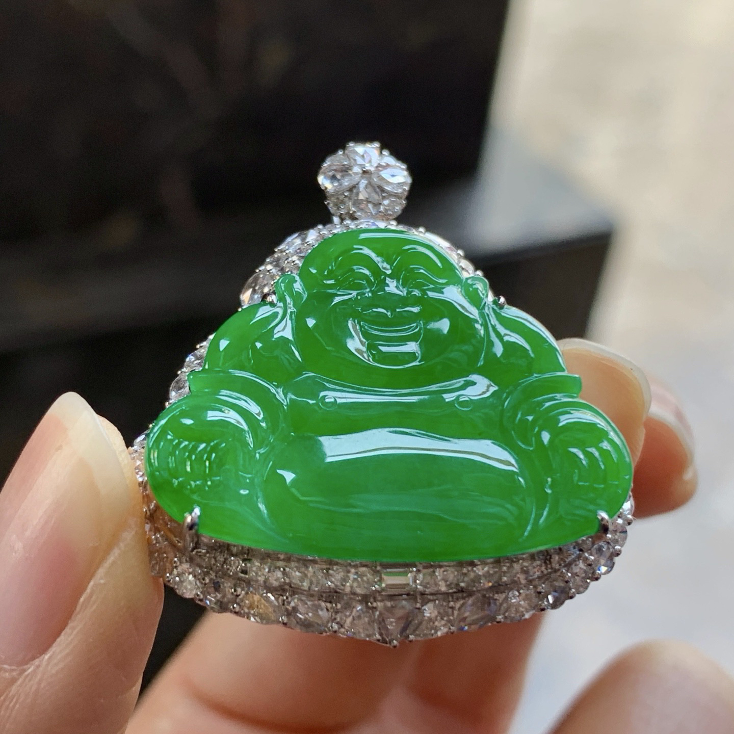 金钻镶嵌辣绿色佛公^_^鲜艳 浓郁