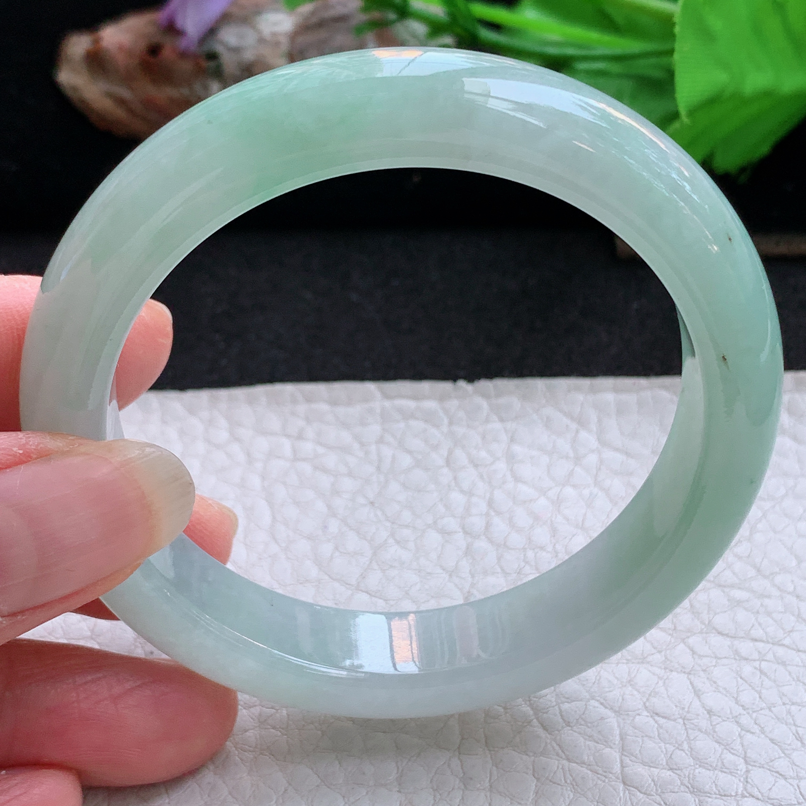 ee清新款54.5*12*8平安镯 天然缅甸翡翠a货手镯冰绿清新正圈玉镯子