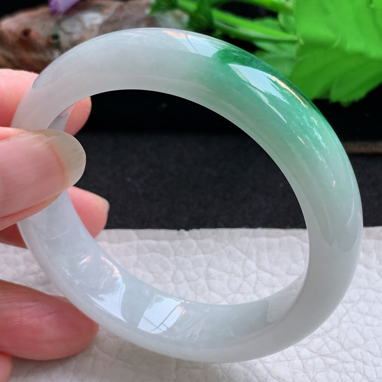 yh小圈口51*13.5*7.6平安镯 天然缅甸翡翠a货手镯飘绿正圈玉镯子