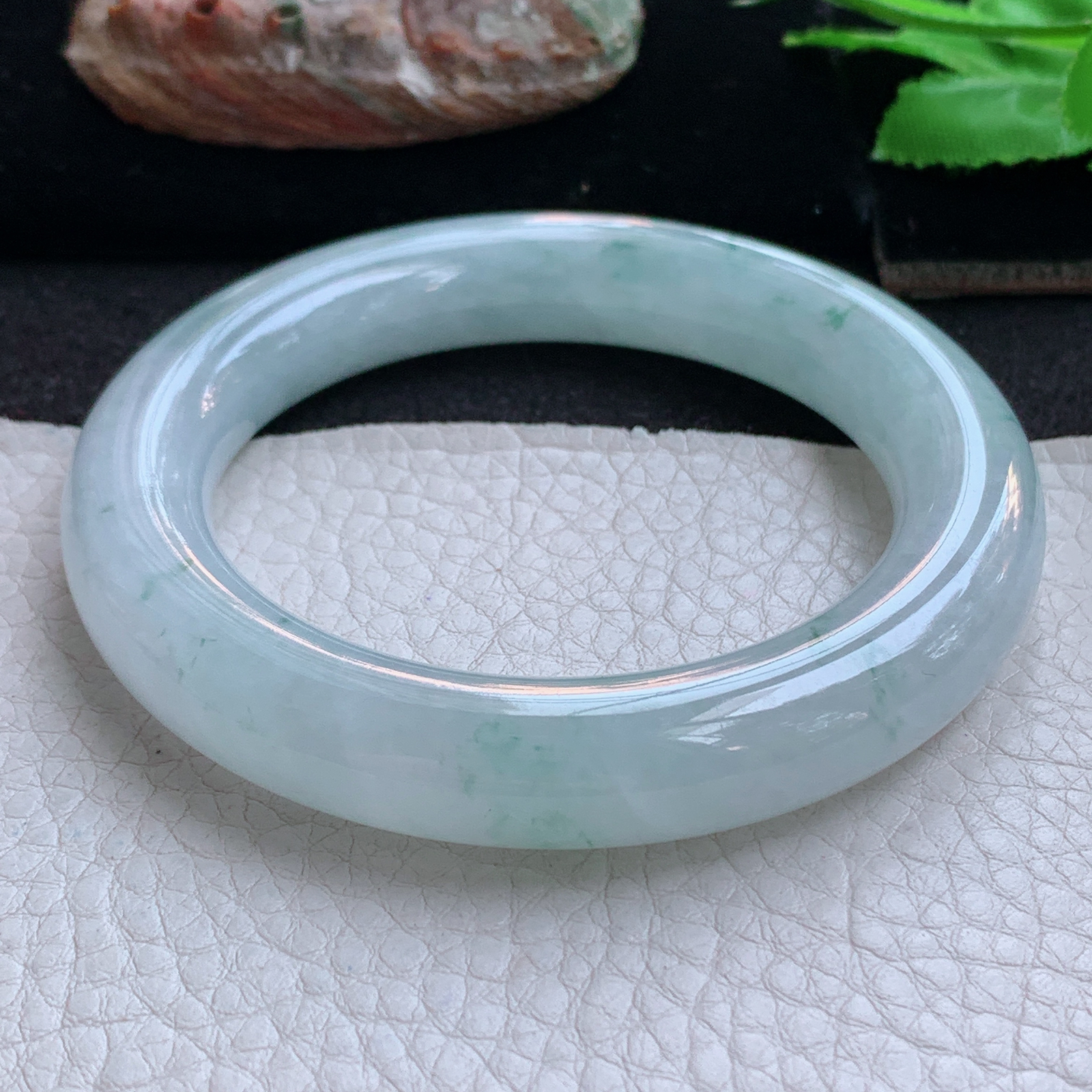 fl实拍55*11.6*12胖圆镯 天然缅甸翡翠a货手镯冰飘花圆条玉镯子