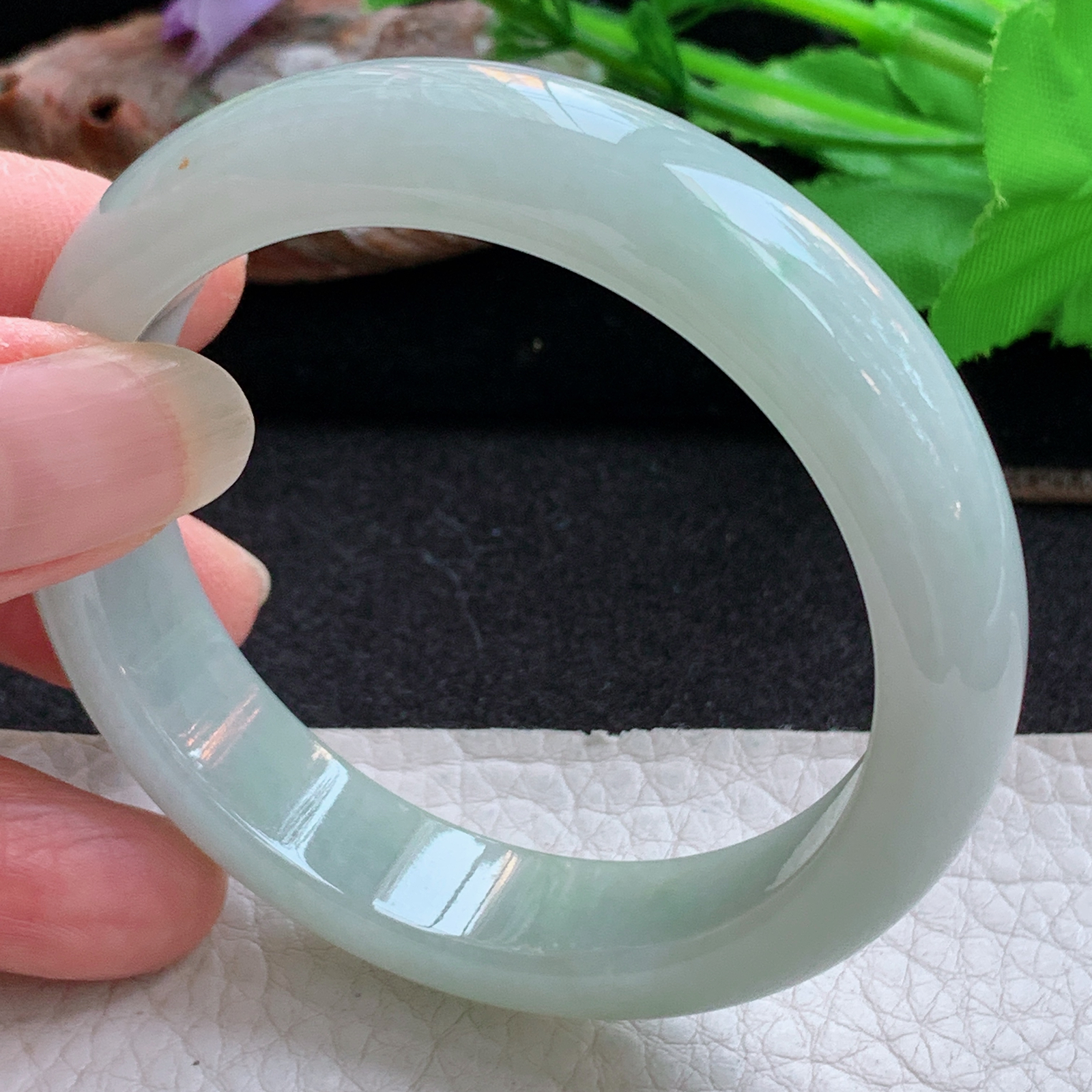 ym小圈口52.5*12.5*7.8平安镯 天然缅甸翡翠a货手镯浅绿正圈玉镯子