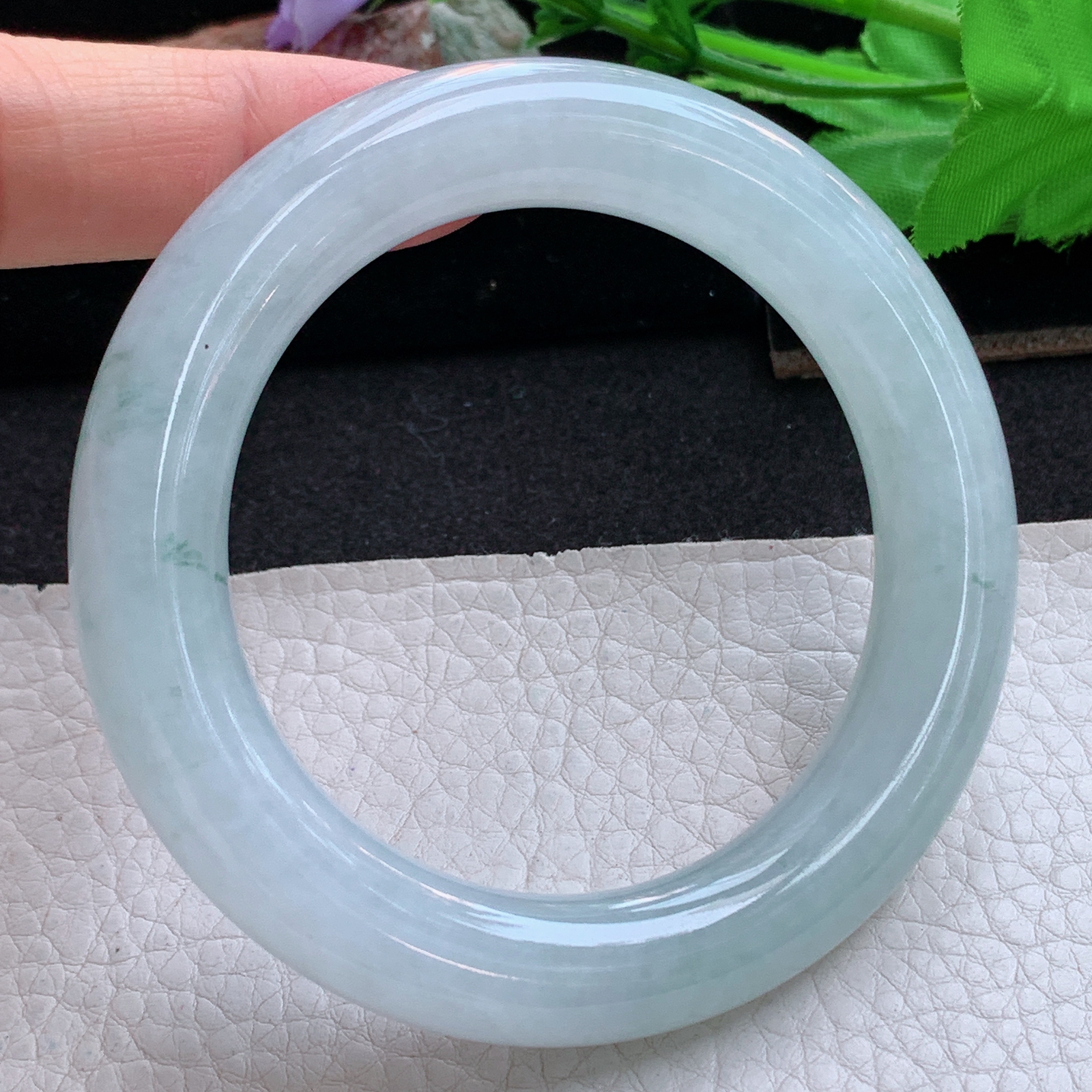 fl实拍55*11.6*12胖圆镯 天然缅甸翡翠a货手镯冰飘花圆条玉镯子
