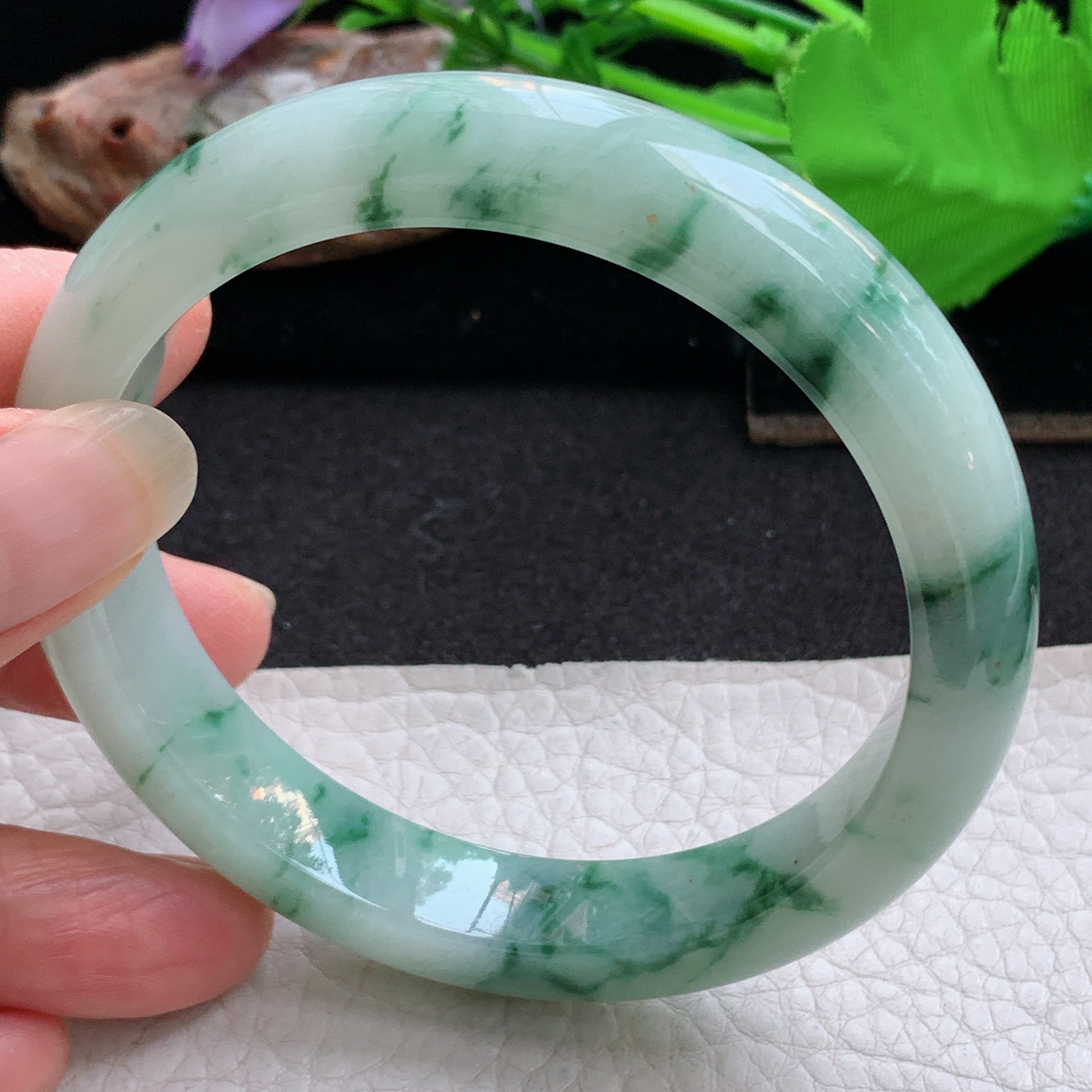hy大圈口60*12*8.8平安镯 天然缅甸翡翠手镯飘花细润正圈玉镯子