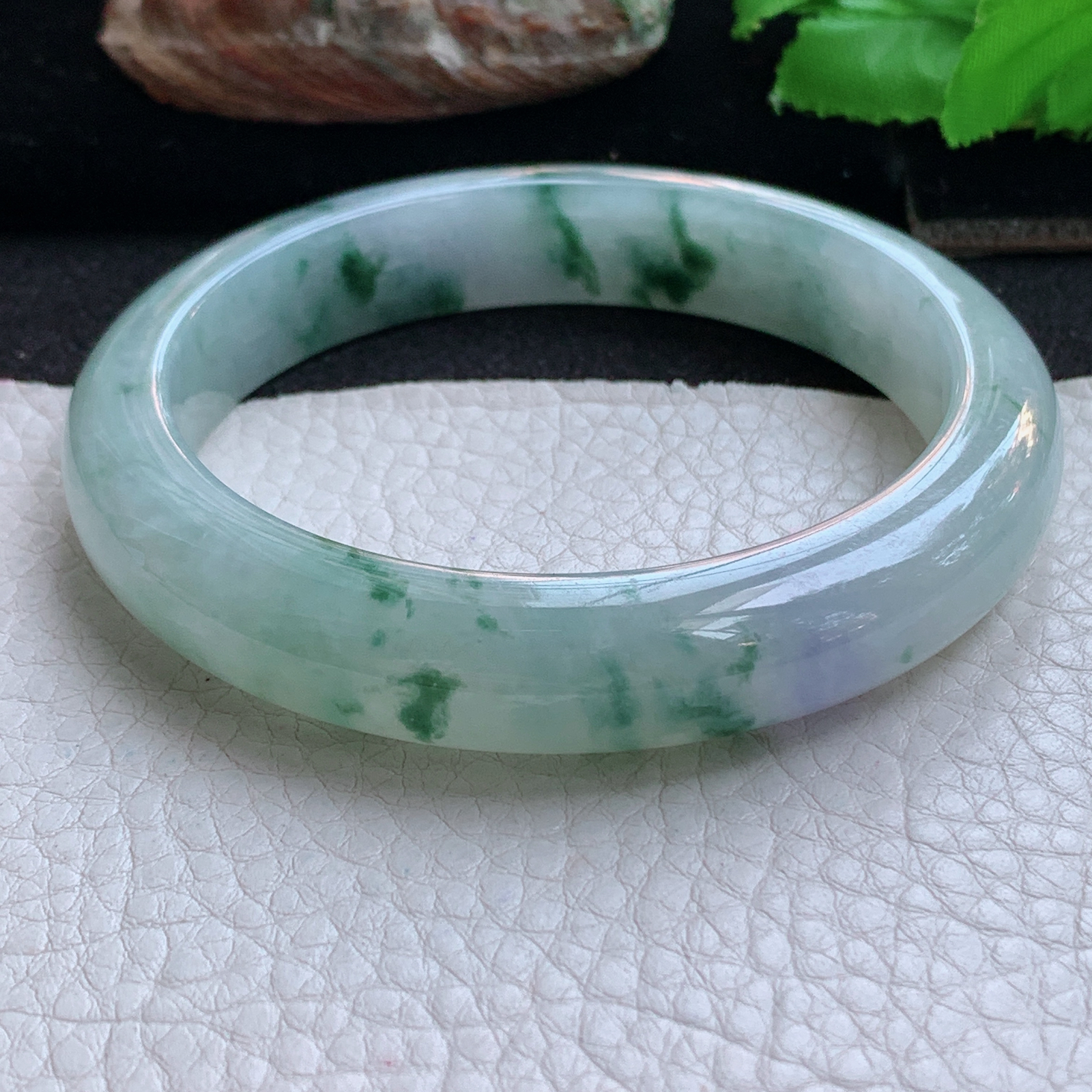 ee大圈口61.5*13*9.3平安镯 天然缅甸翡翠a货手镯冰飘花飘紫正圈玉镯子