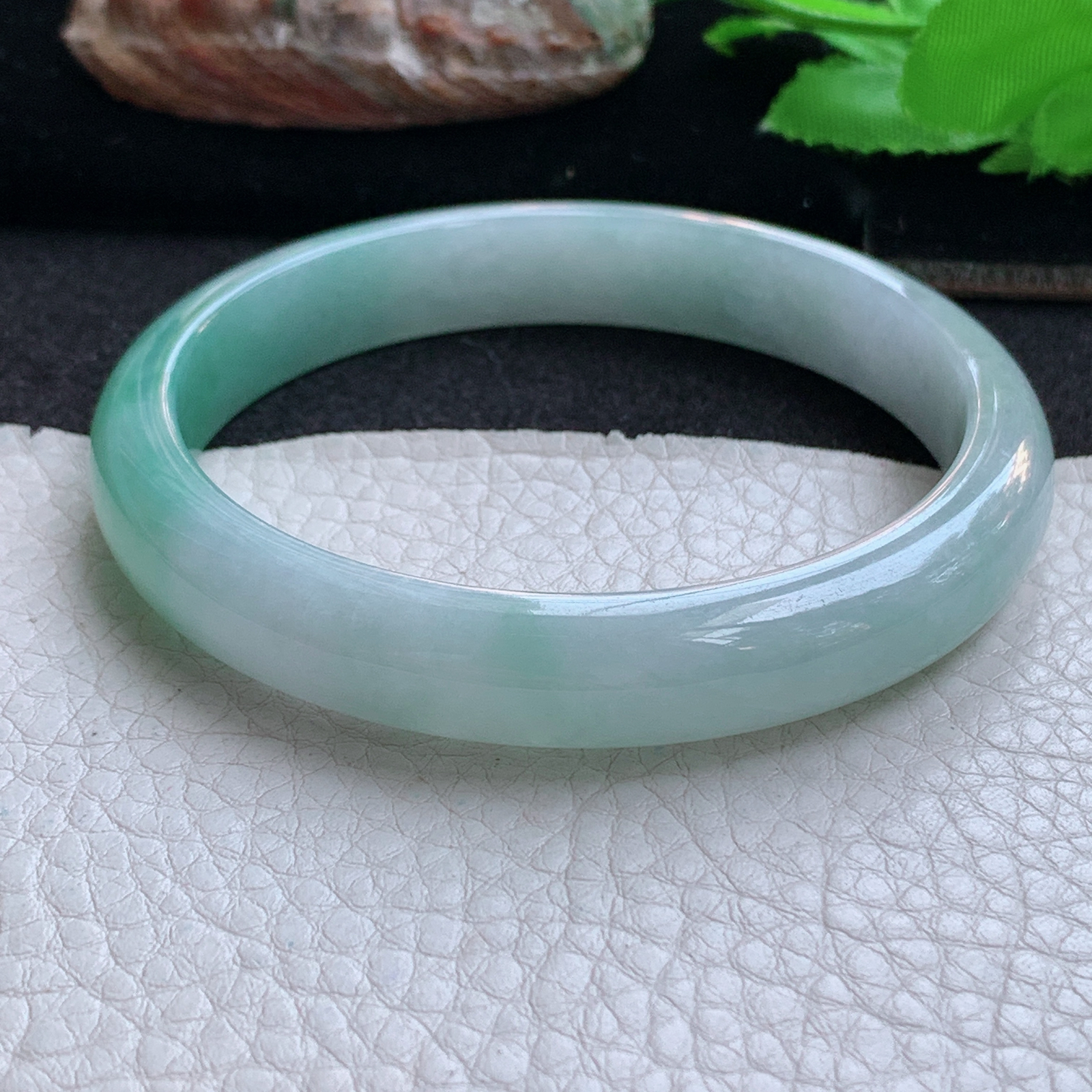 yh大圈口61*11.2*7.2平安镯 天然缅甸翡翠a货手镯清新正圈玉镯子