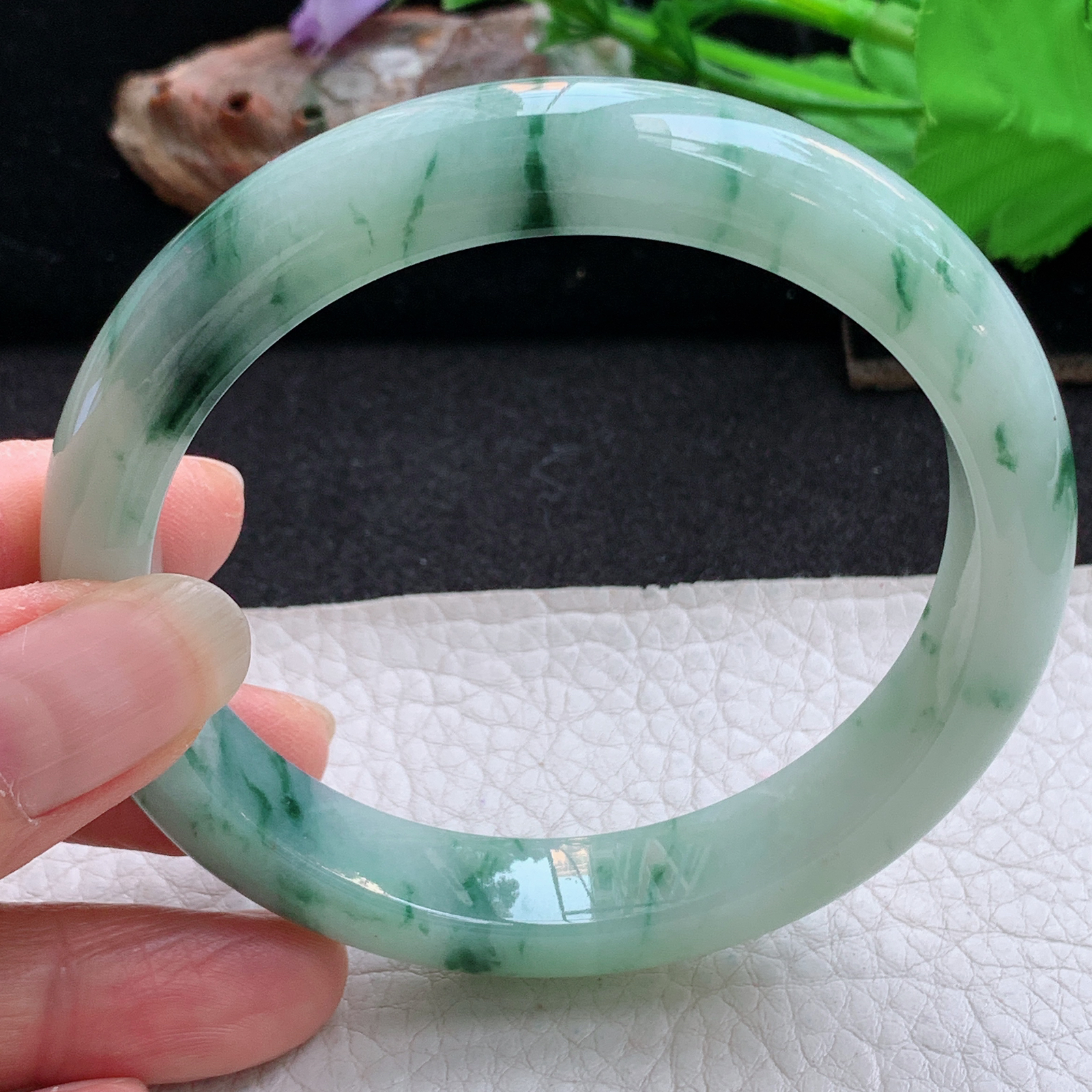 hy大圈口60*12*8.8平安镯 天然缅甸翡翠手镯飘花细润正圈玉镯子