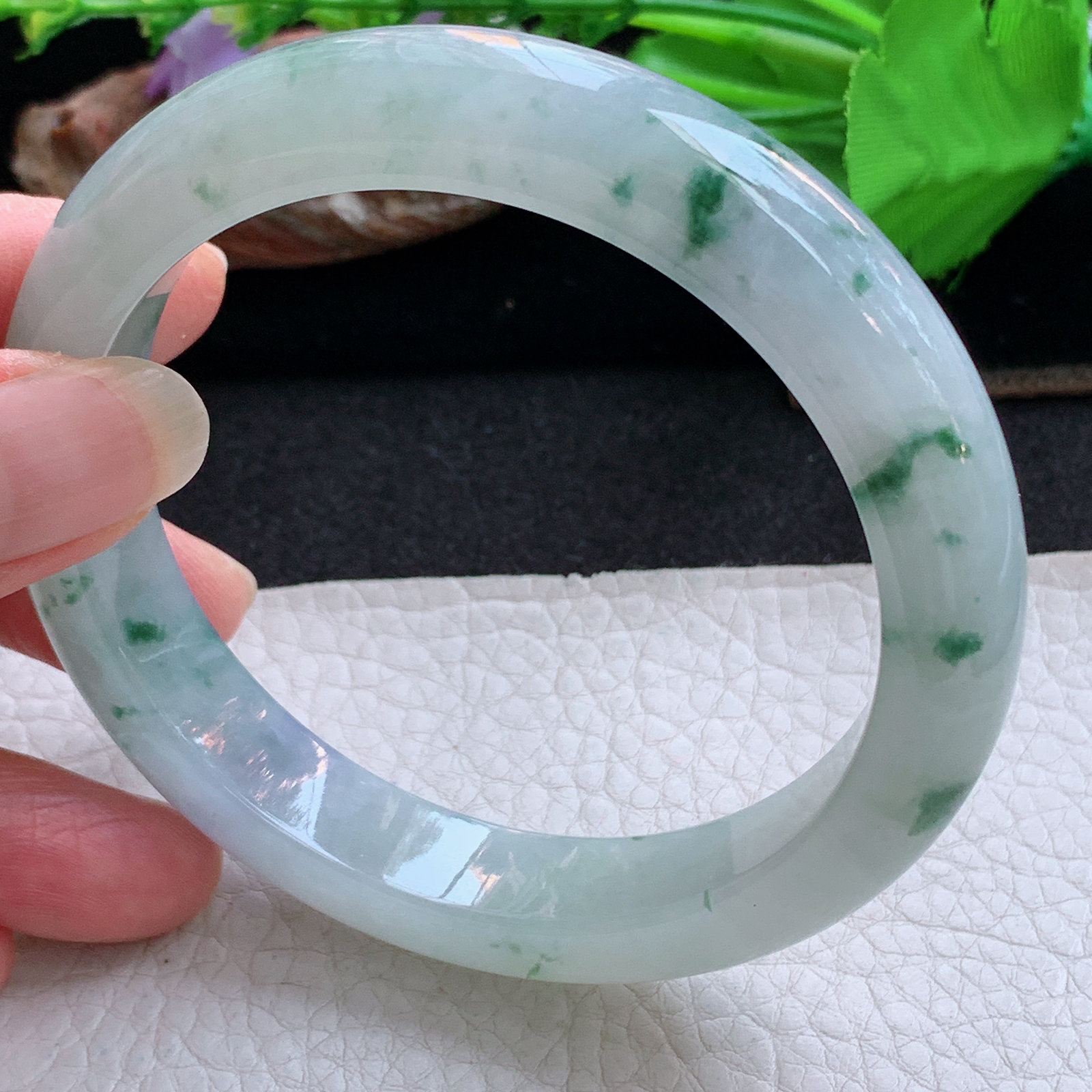 ee大圈口61.5*13*9.3平安镯 天然缅甸翡翠a货手镯冰飘花飘紫正圈玉镯子